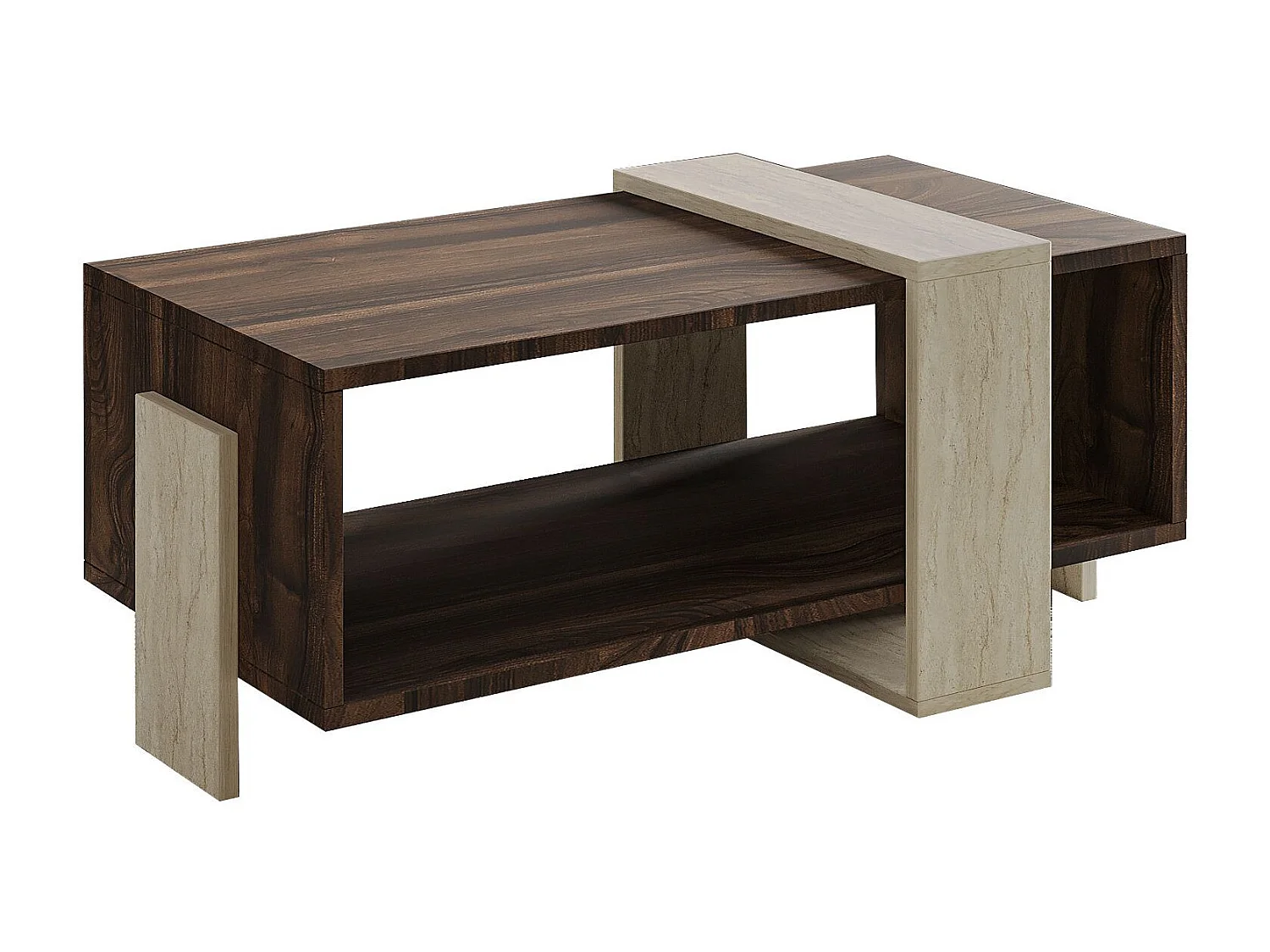 "Meleni" Holz Couchtisch - Travertin-Finish - Elegantes Design - 90 x 49 x 40 cm