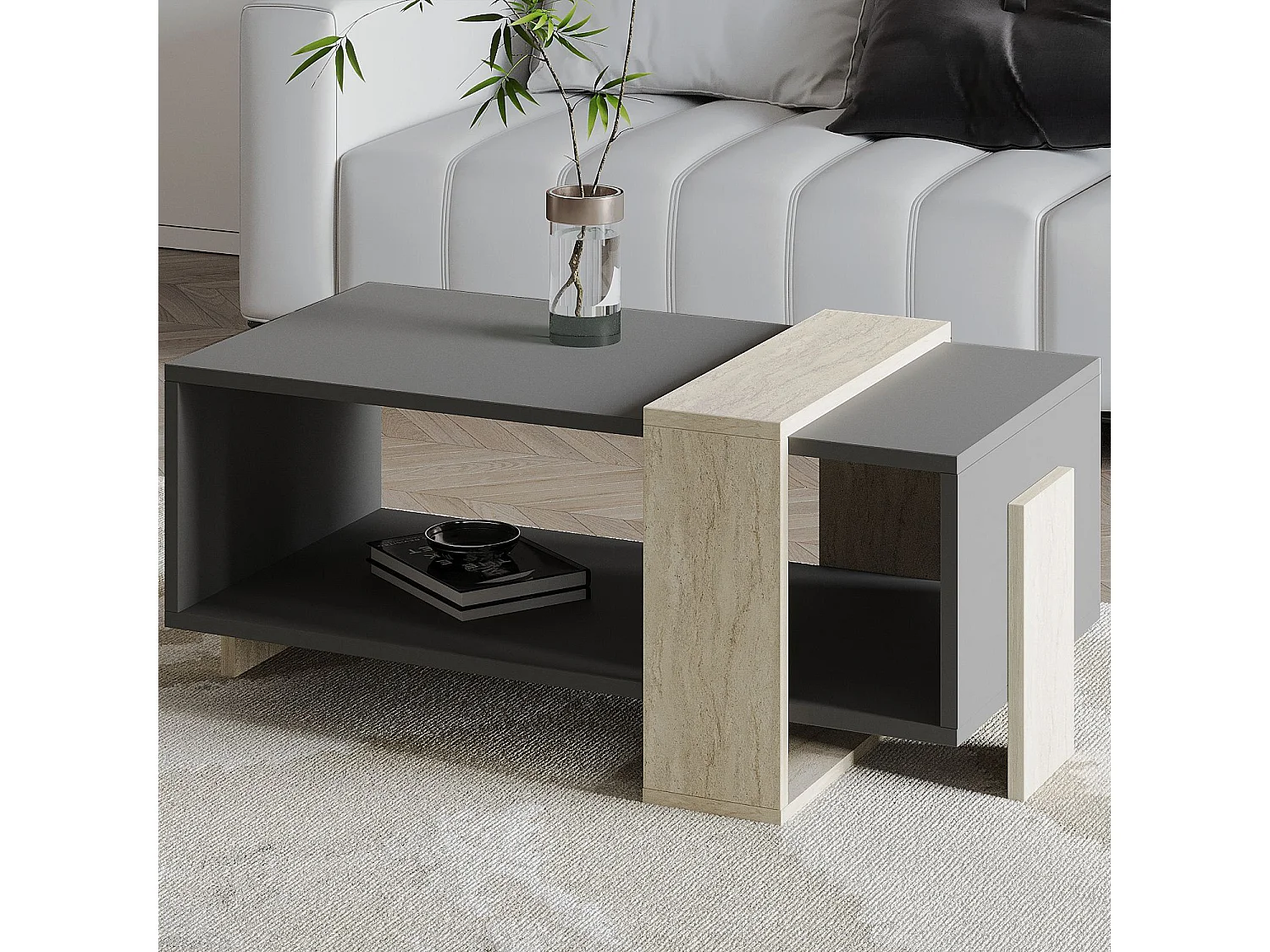 Table basse en bois "Meleni" - 90 x 49 x 40 cm - Gris anthracite