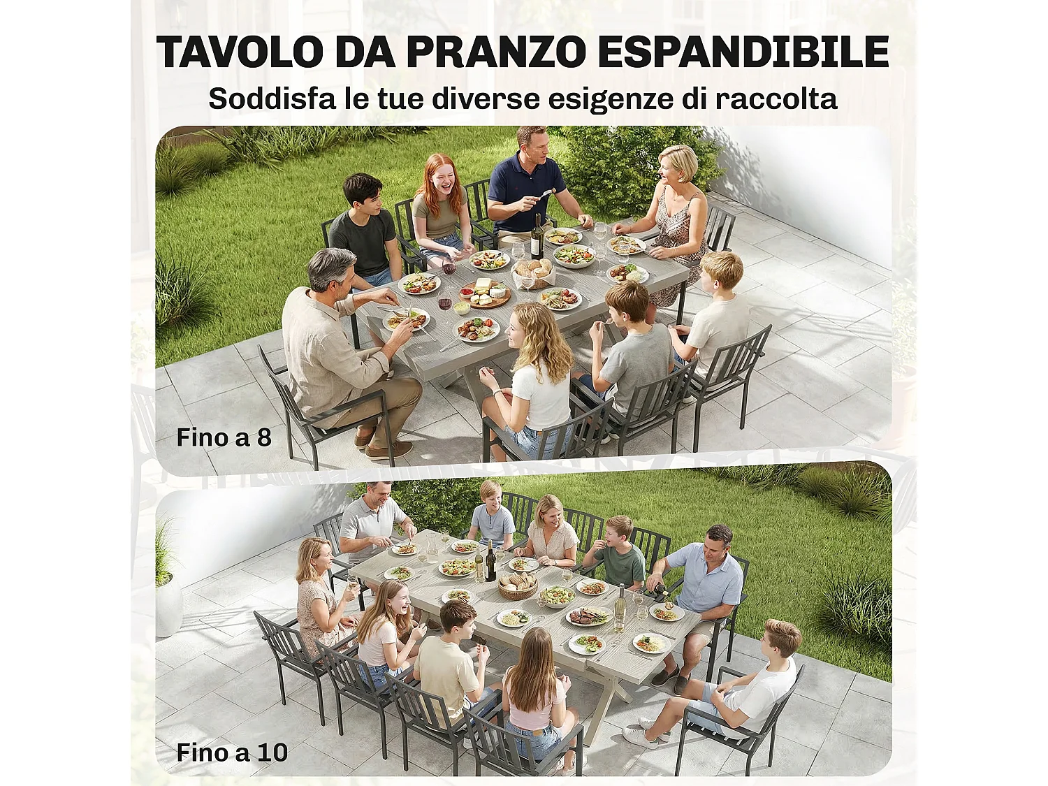 Tavolo da giardino allungabile per 8-10 persone grigio