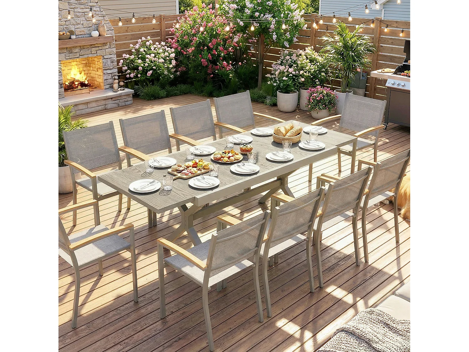 Tavolo da giardino allungabile per 8-10 persone grigio