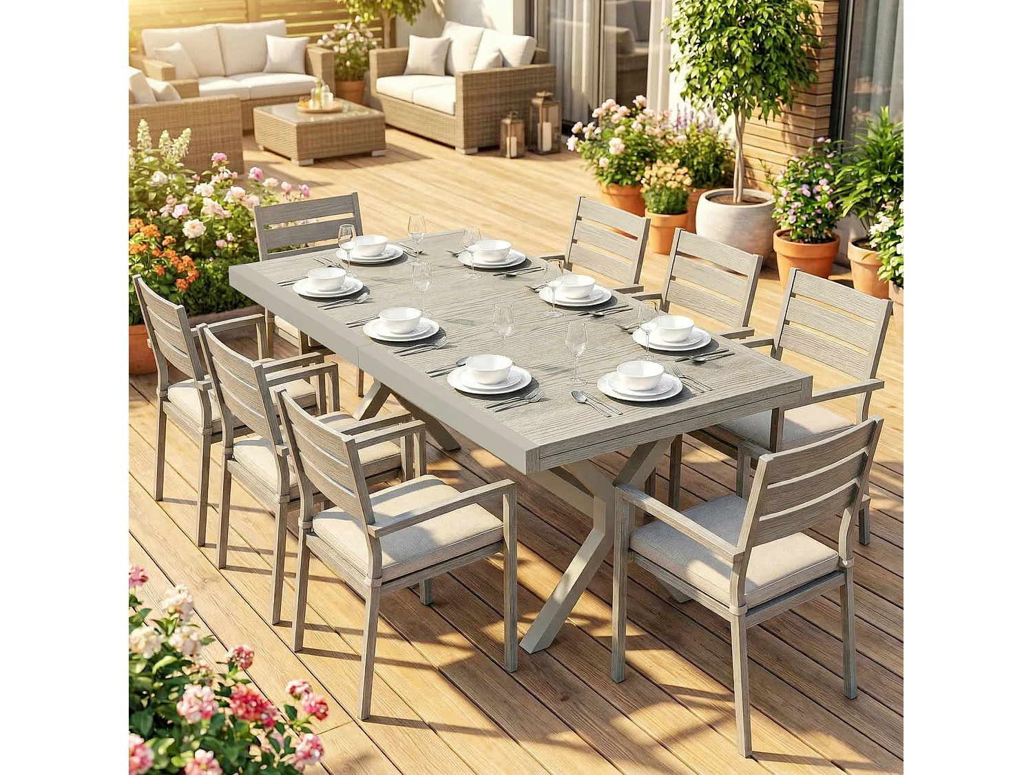Tavolo da giardino allungabile per 8-10 persone grigio