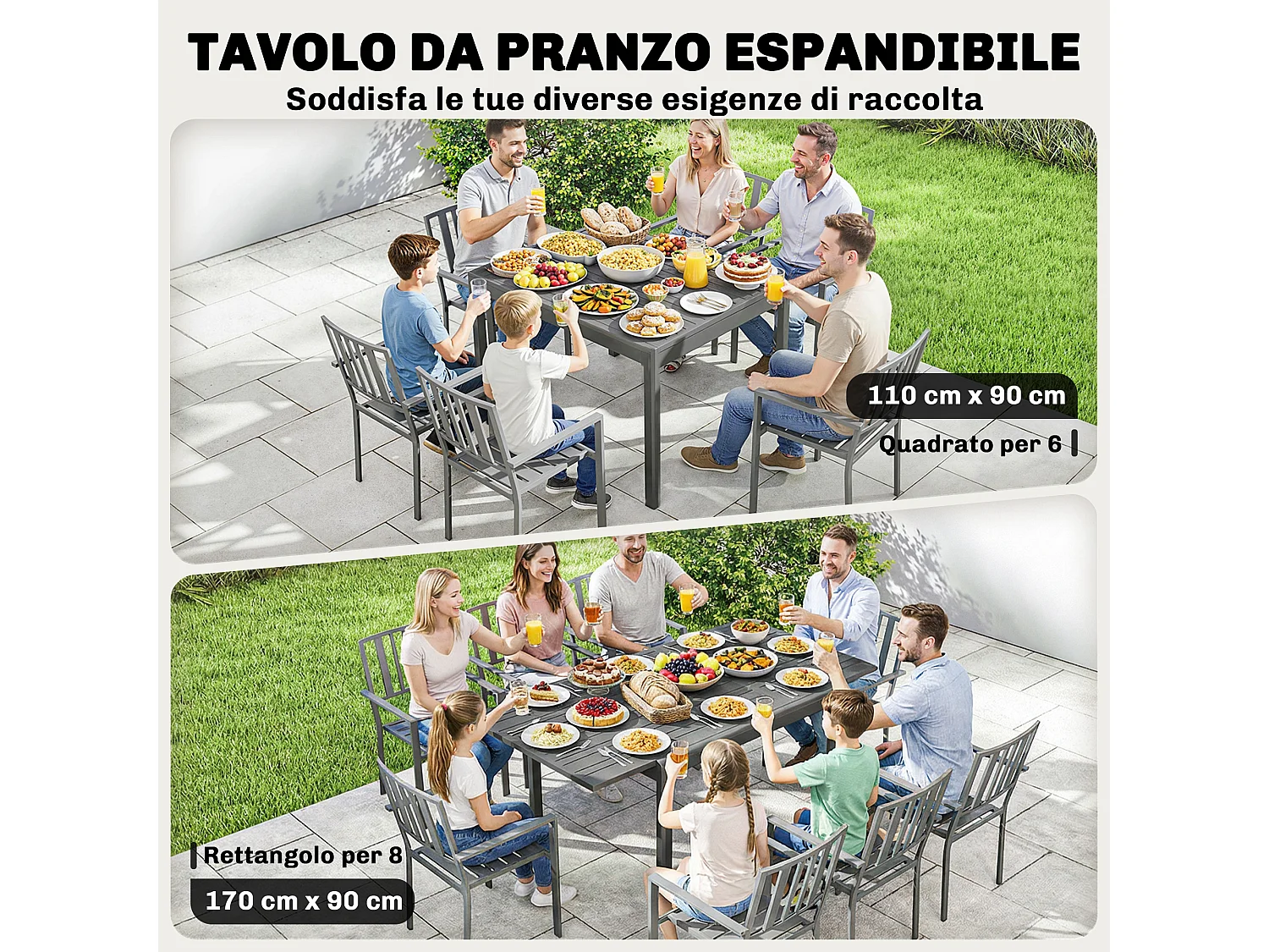 Tavolo da giardino allungabile 6-8 persone grigio scuro