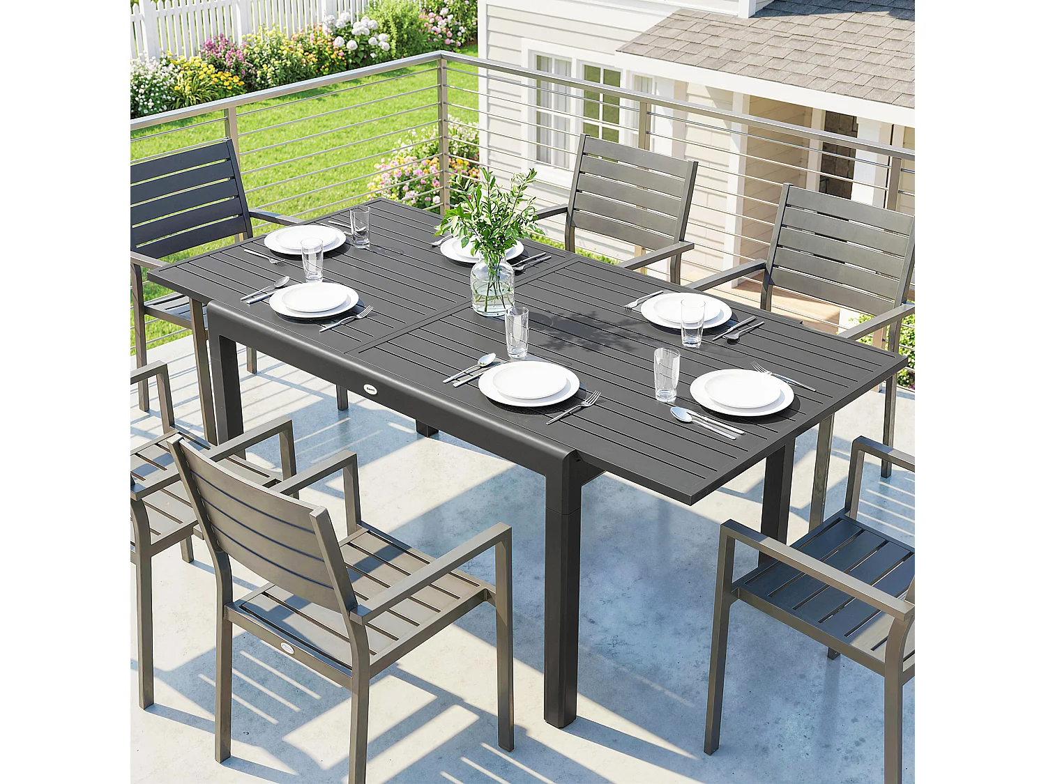 Tavolo da giardino allungabile 6-8 persone grigio scuro