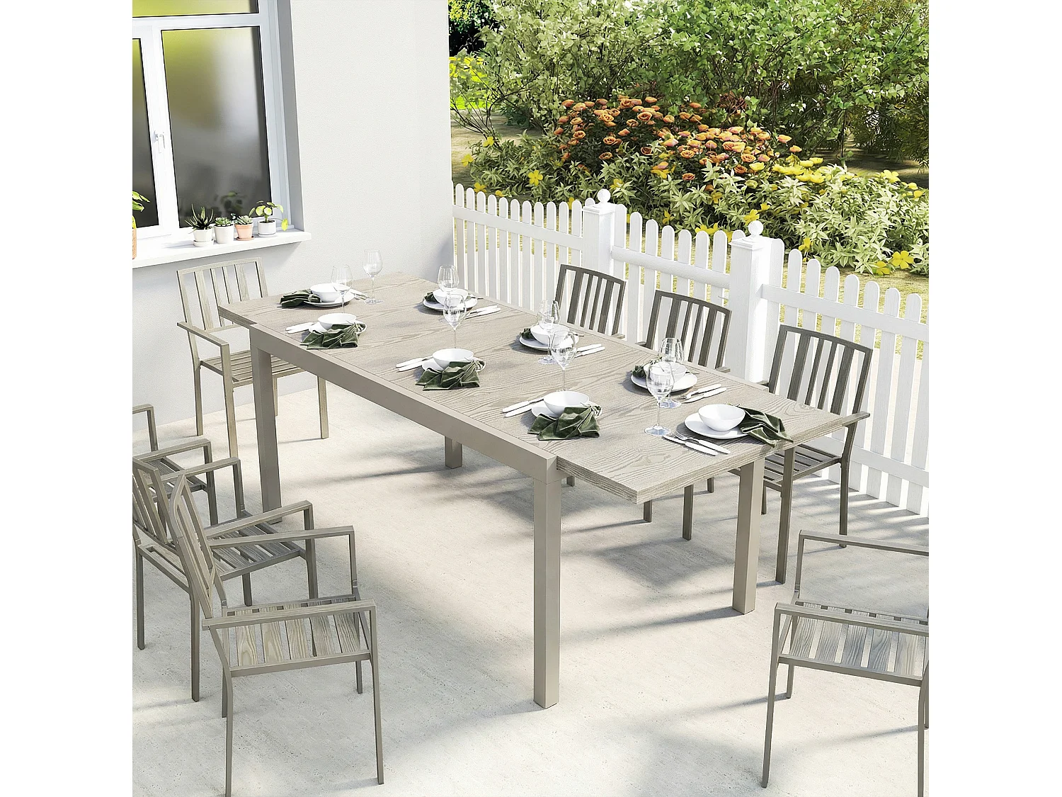 Tavolo giardino allungabile 8-10 persone grigio chiaro