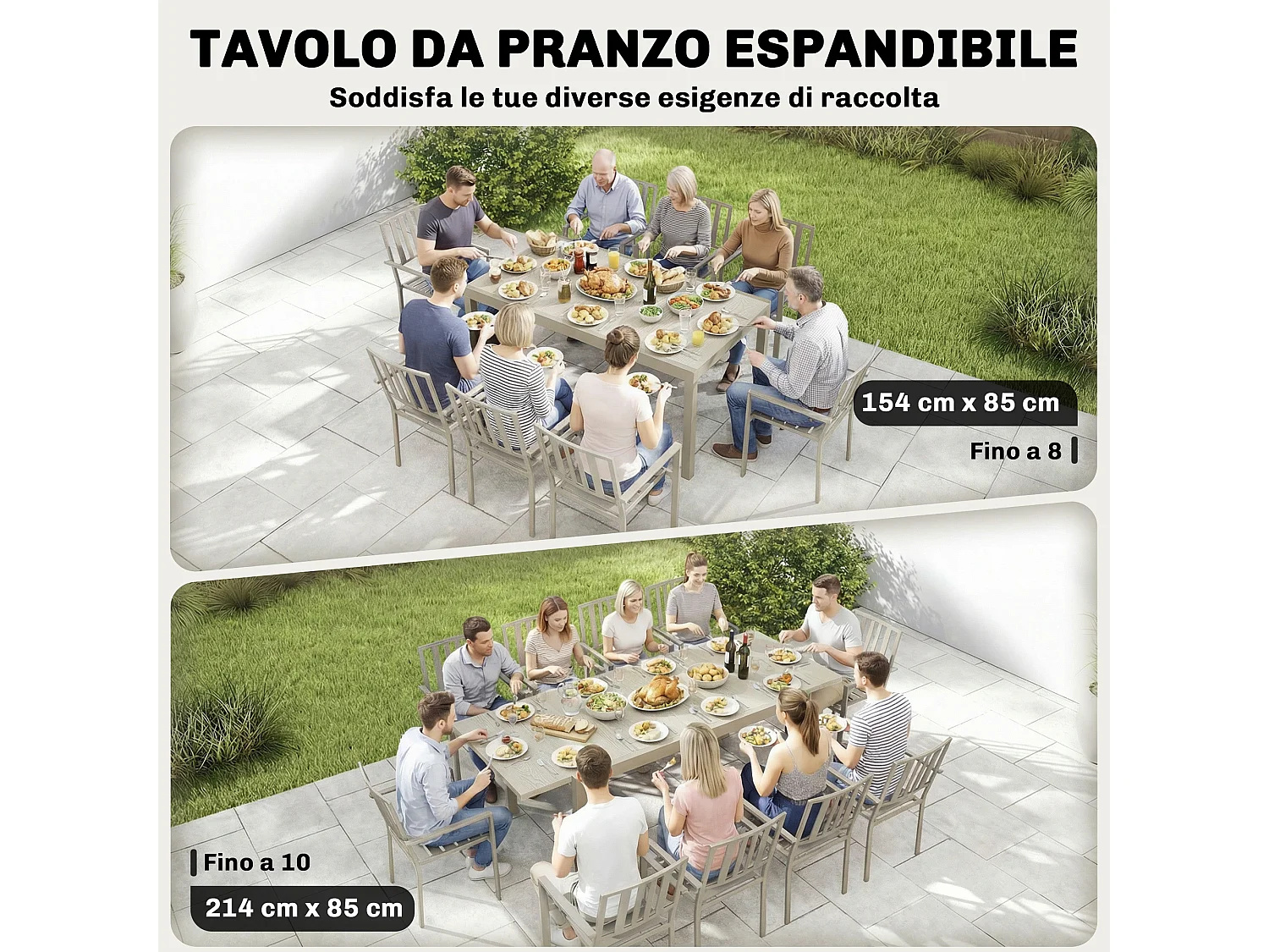 Tavolo giardino allungabile 8-10 persone grigio chiaro