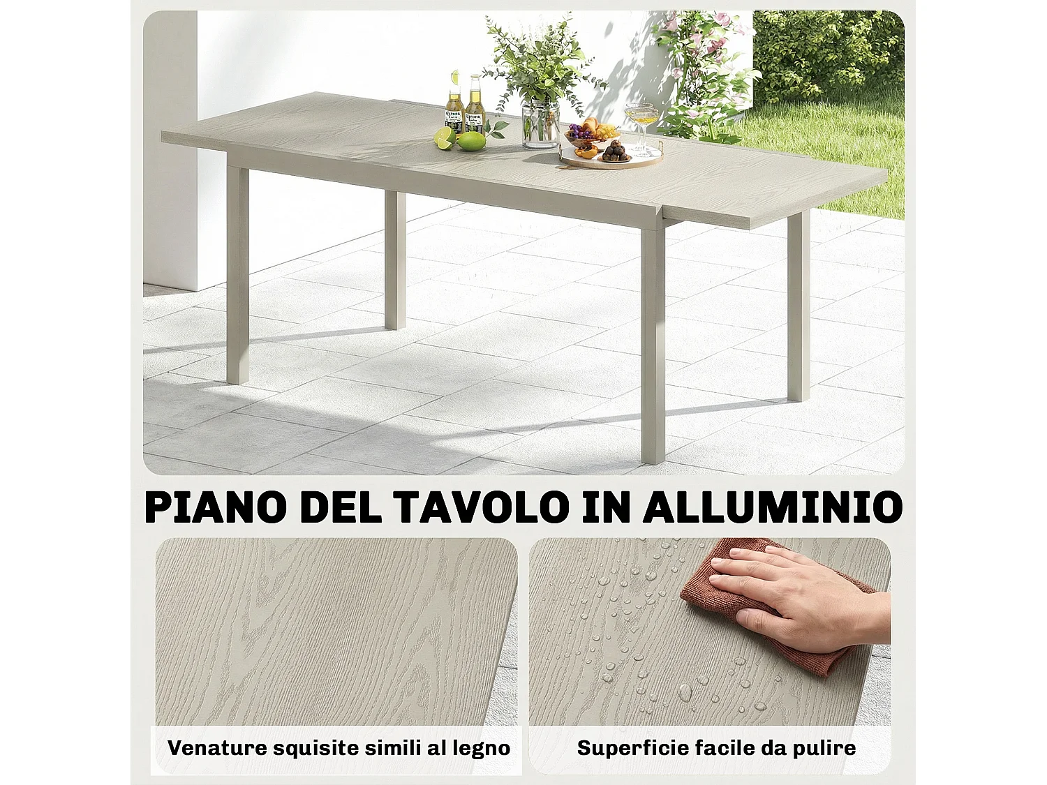 Tavolo giardino allungabile 8-10 persone grigio chiaro