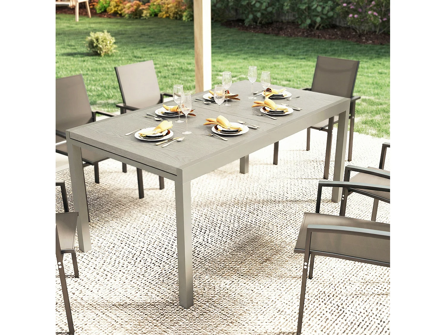 Tavolo giardino allungabile 8-10 persone grigio chiaro