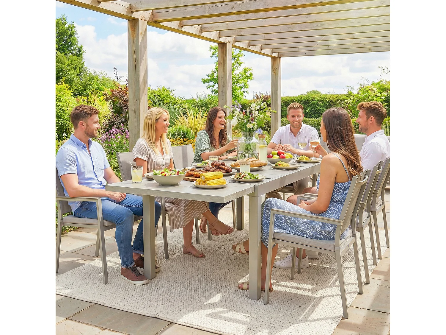 Tavolo giardino allungabile 8-10 persone grigio chiaro