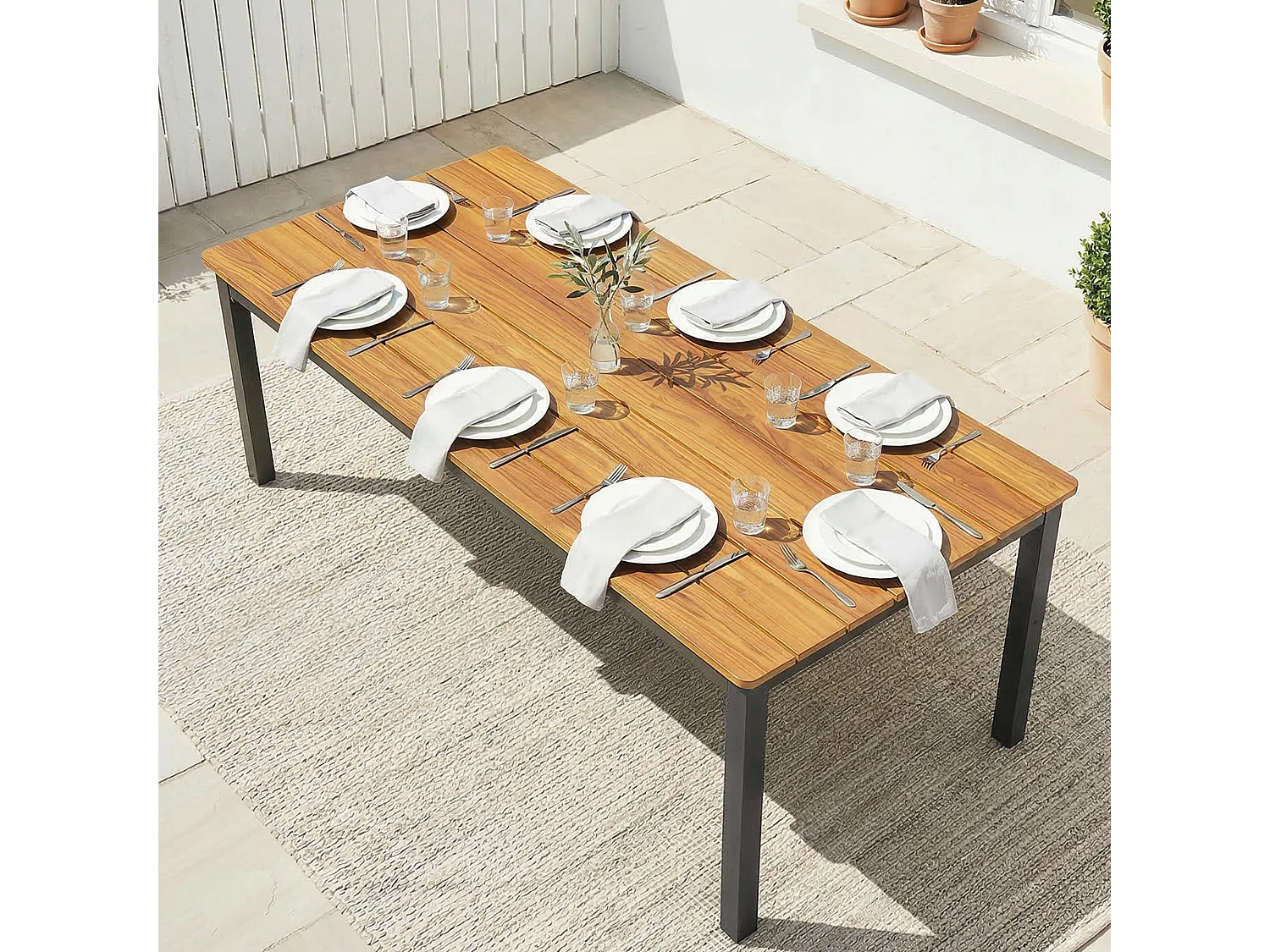 Tavolo da pranzo per 6-8 persone acciaio teak