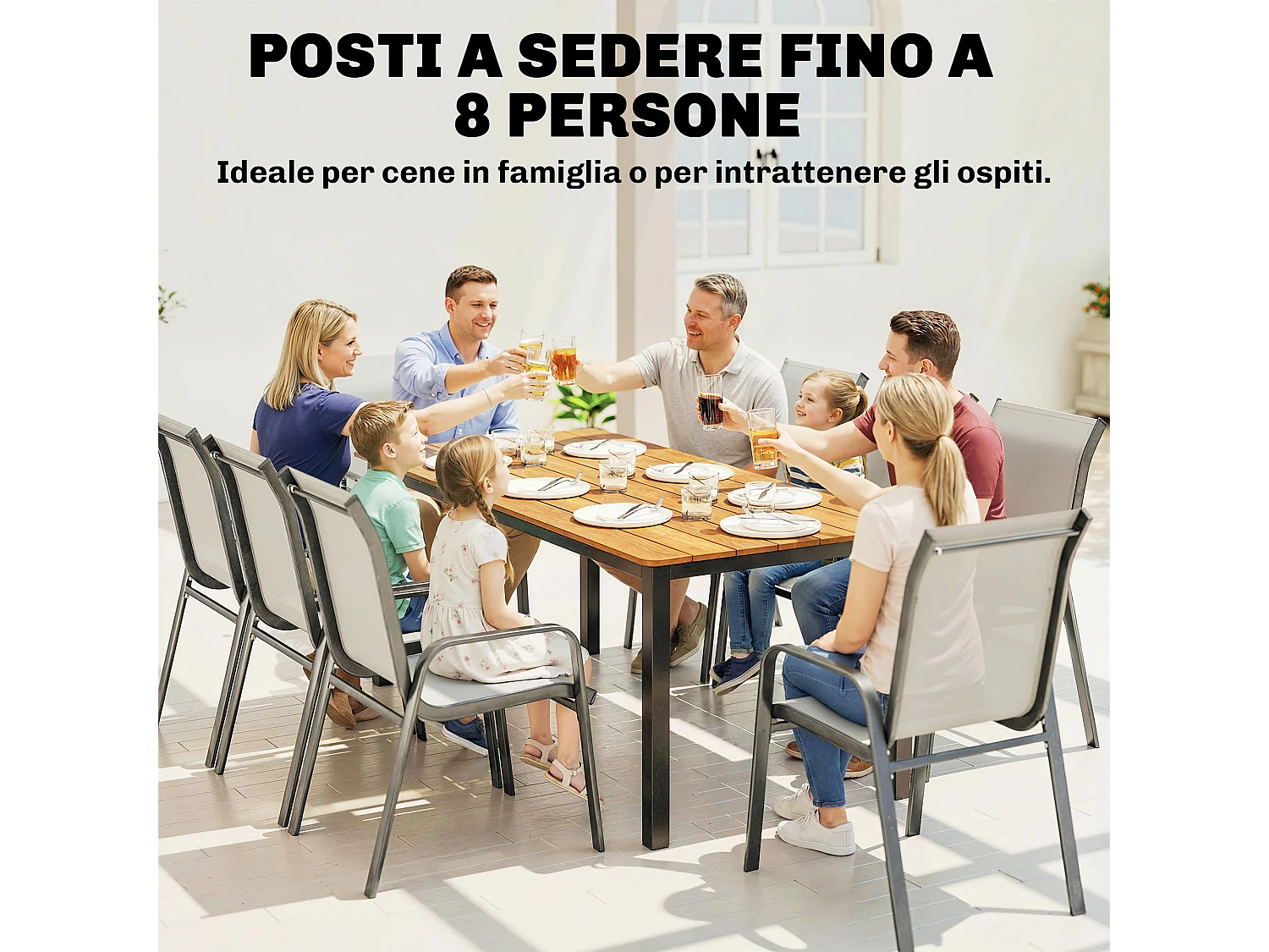 Tavolo da pranzo per 6-8 persone acciaio teak