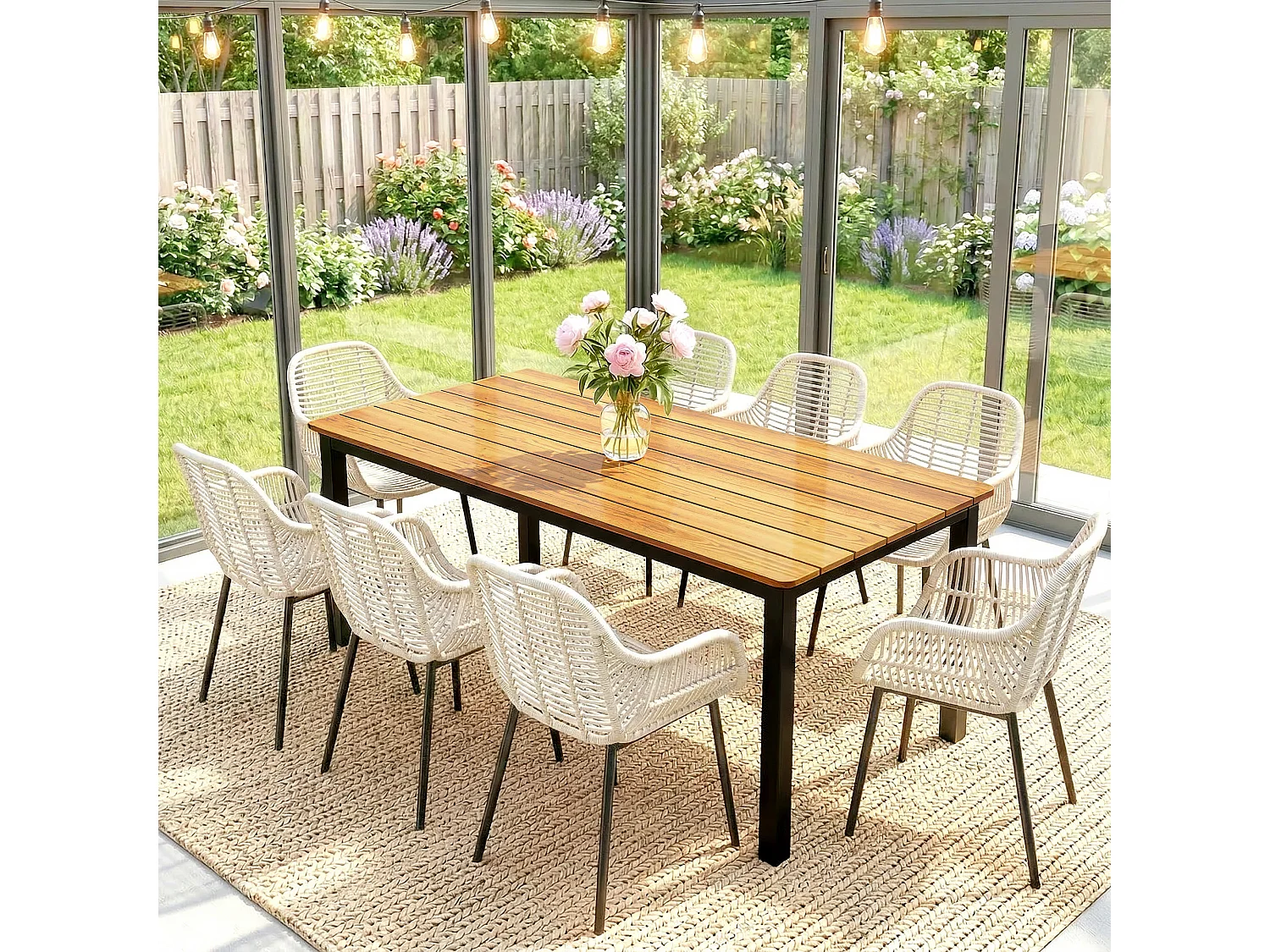Tavolo da pranzo per 6-8 persone acciaio teak