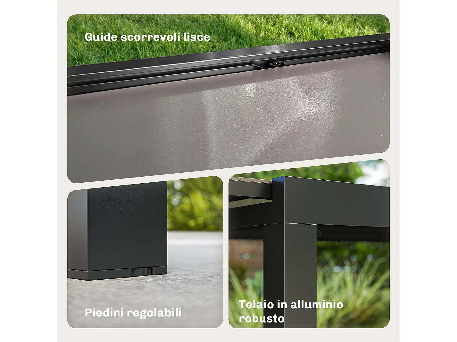 Tavolo da giardino allungabile 8-10 persone con piano in vetro nero