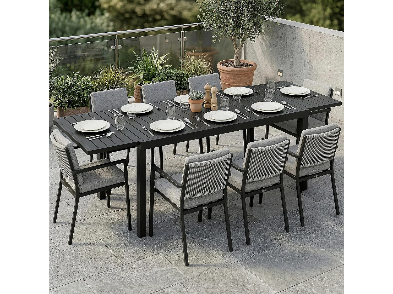 Tavolo da giardino allungabile per 6-8 persone alluminio nero