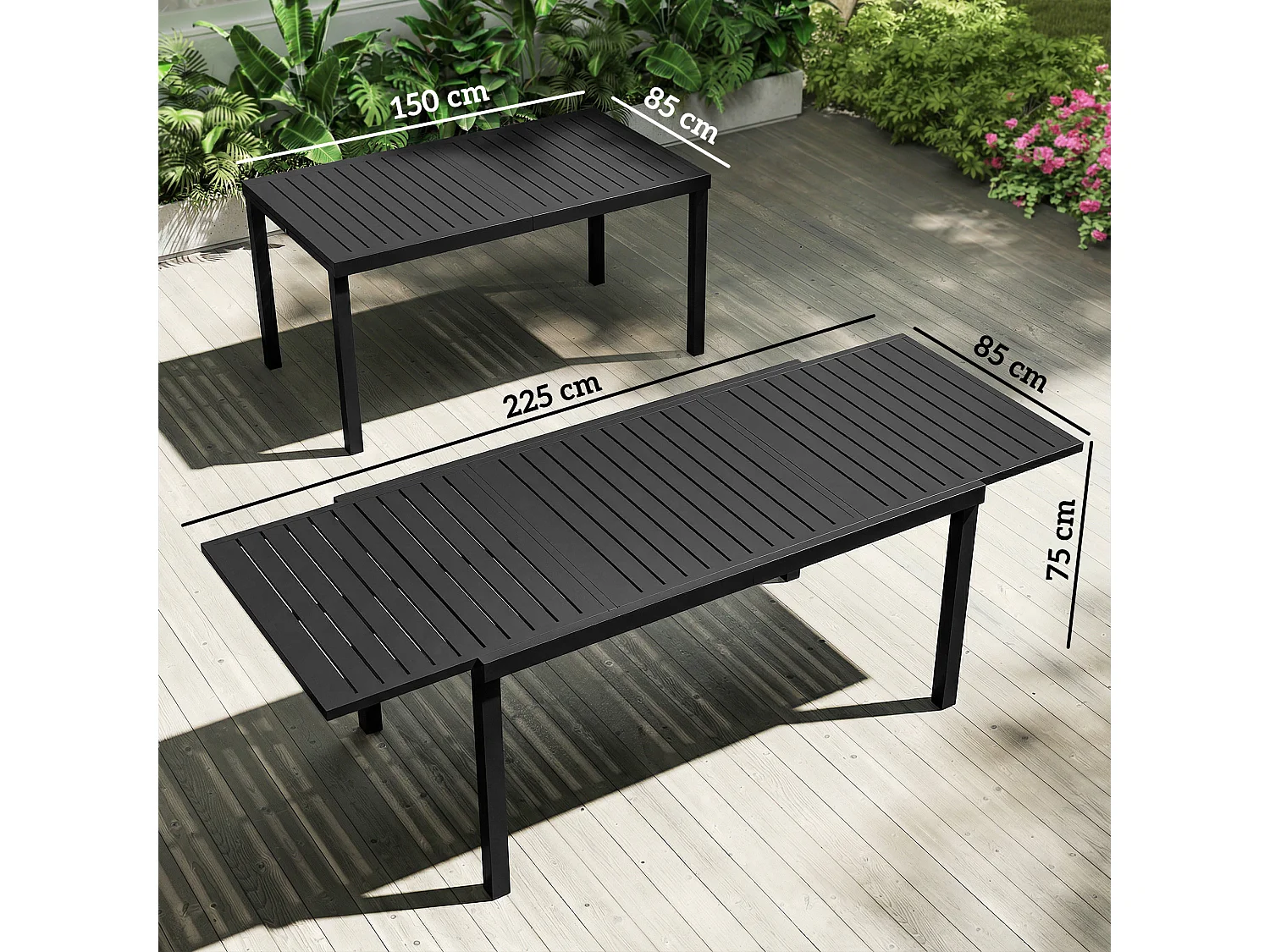 Tavolo da giardino allungabile per 6-8 persone alluminio nero