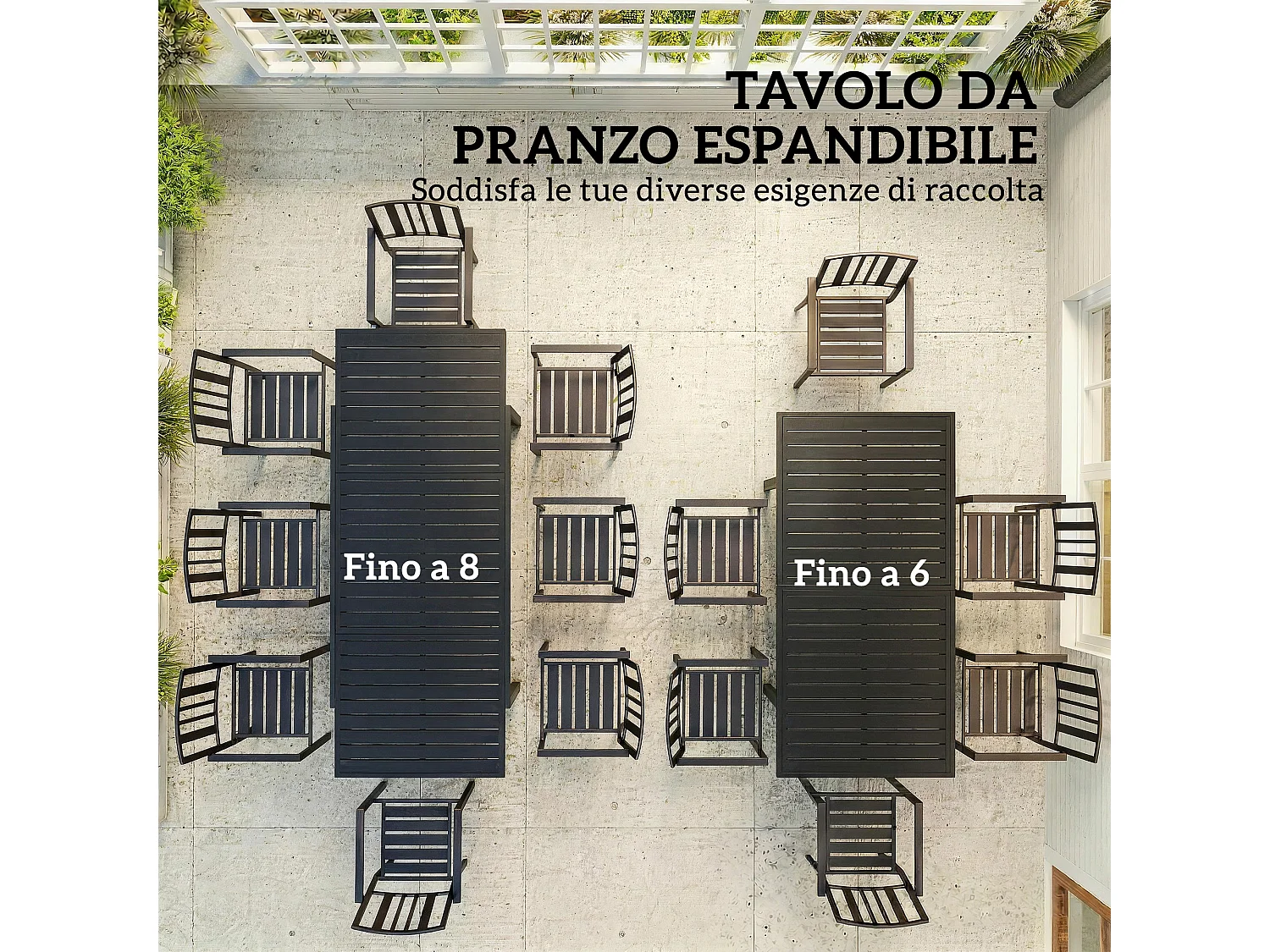 Tavolo da giardino allungabile per 6-8 persone alluminio nero