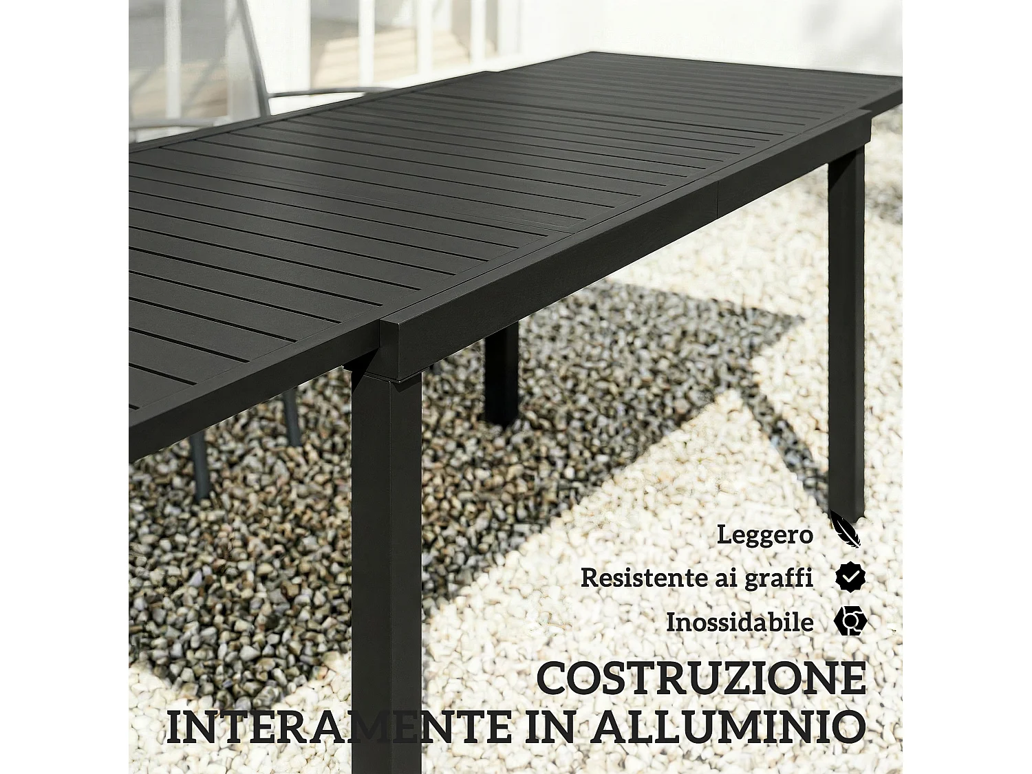 Tavolo da giardino allungabile per 6-8 persone alluminio nero