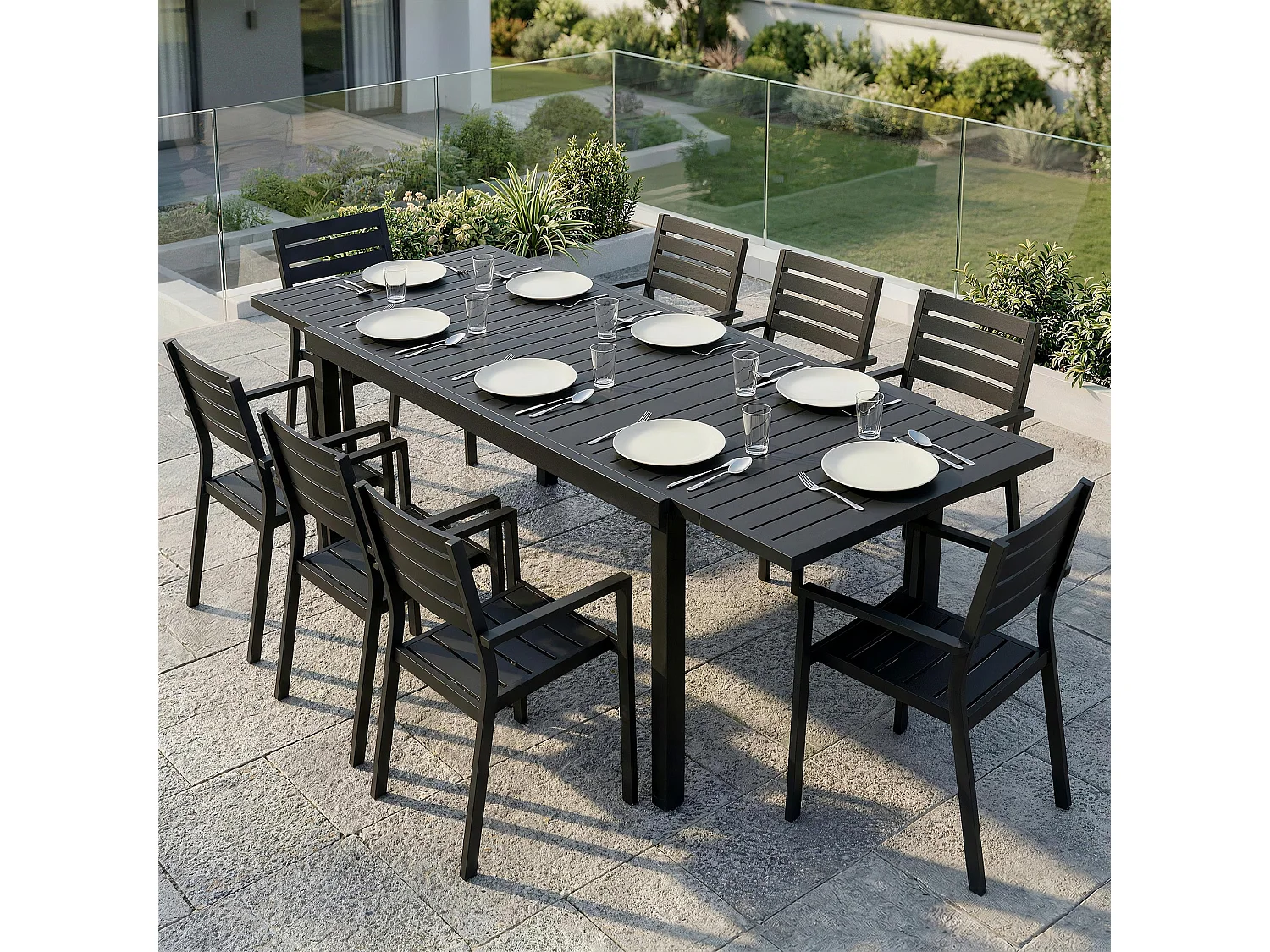Tavolo da giardino allungabile per 6-8 persone alluminio nero