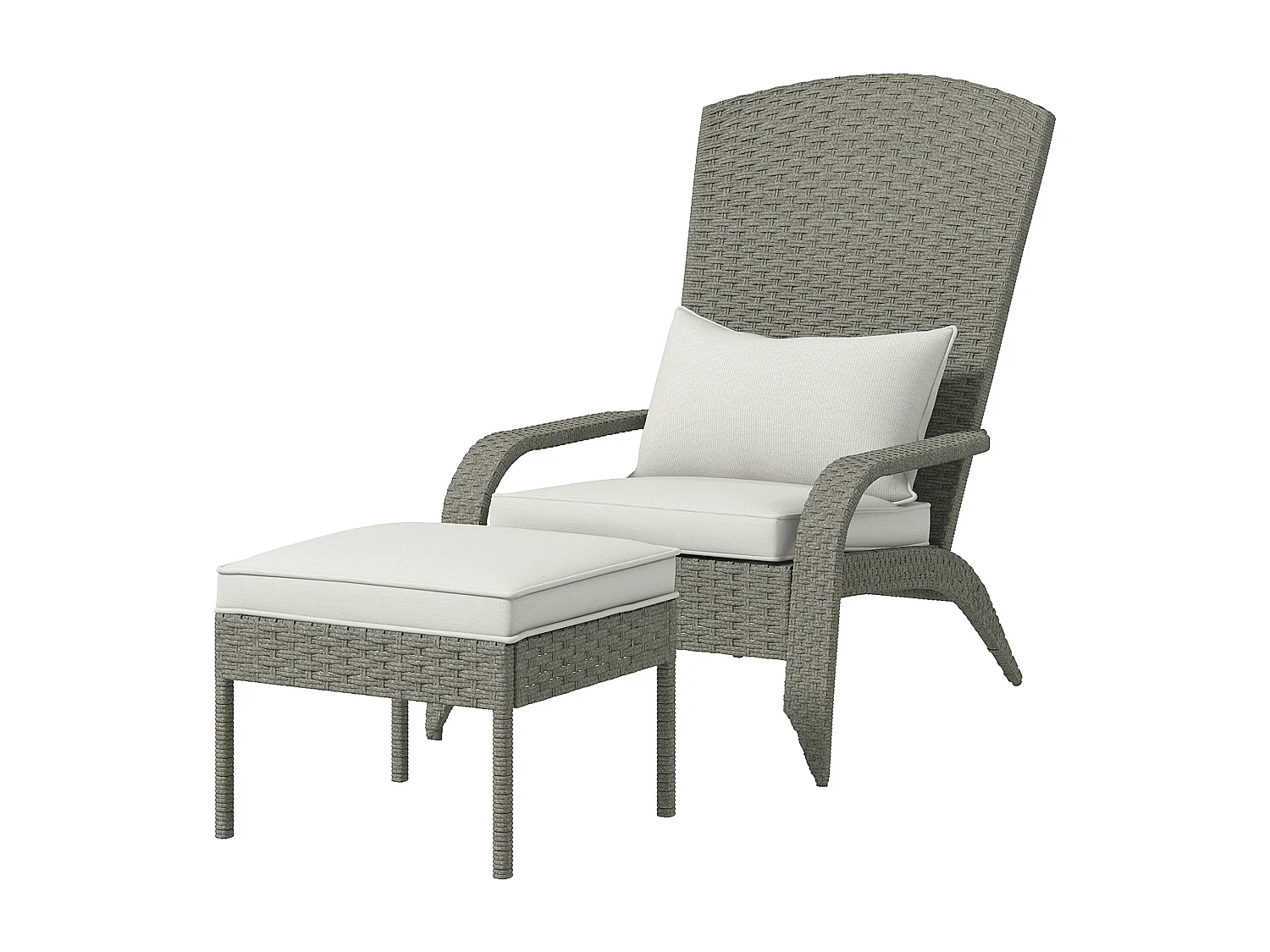 Sedia da giardino con poggiapiedi in rattan e acciaio grigio e bianco