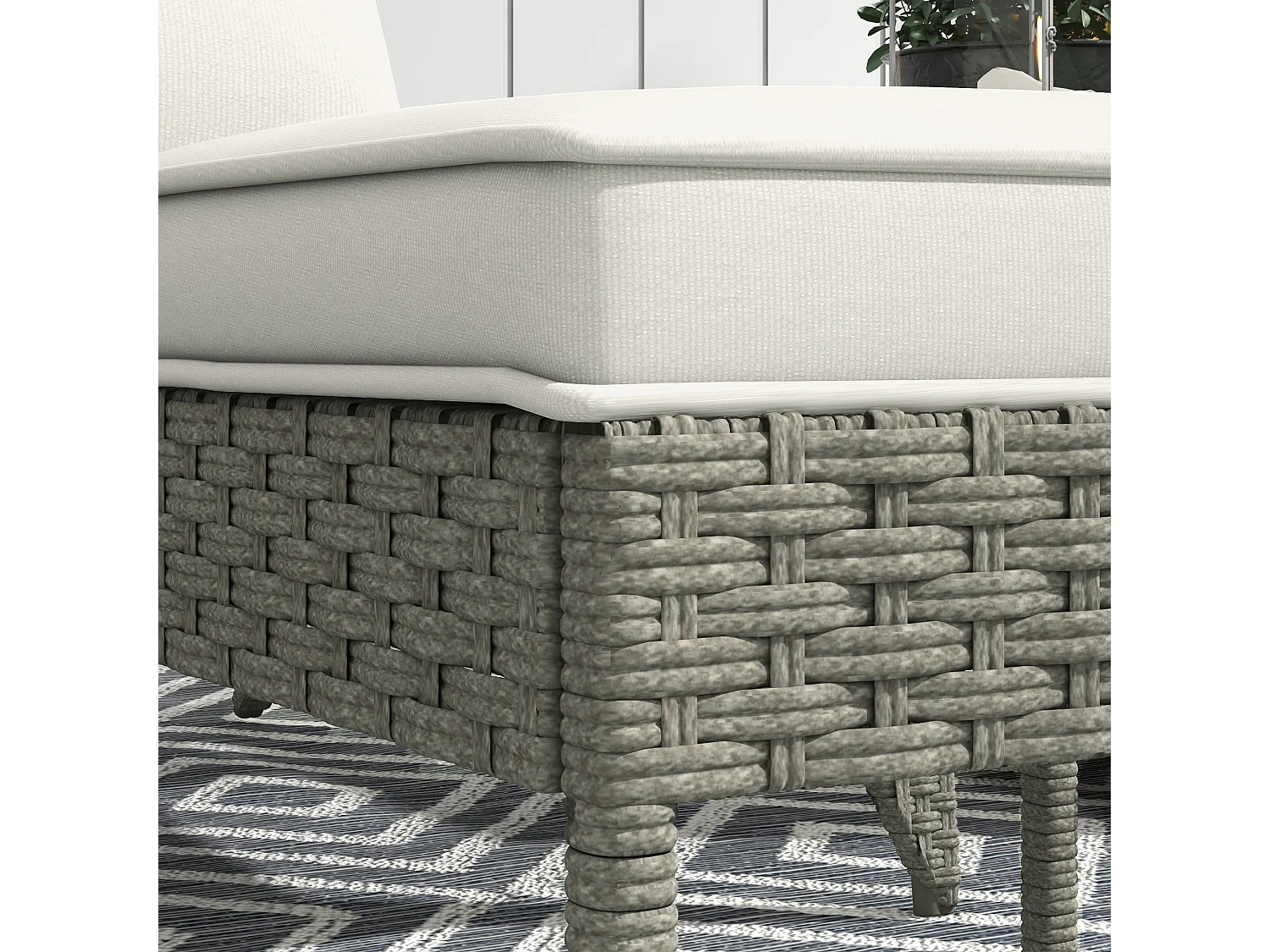 Sedia da giardino con poggiapiedi in rattan e acciaio grigio e bianco