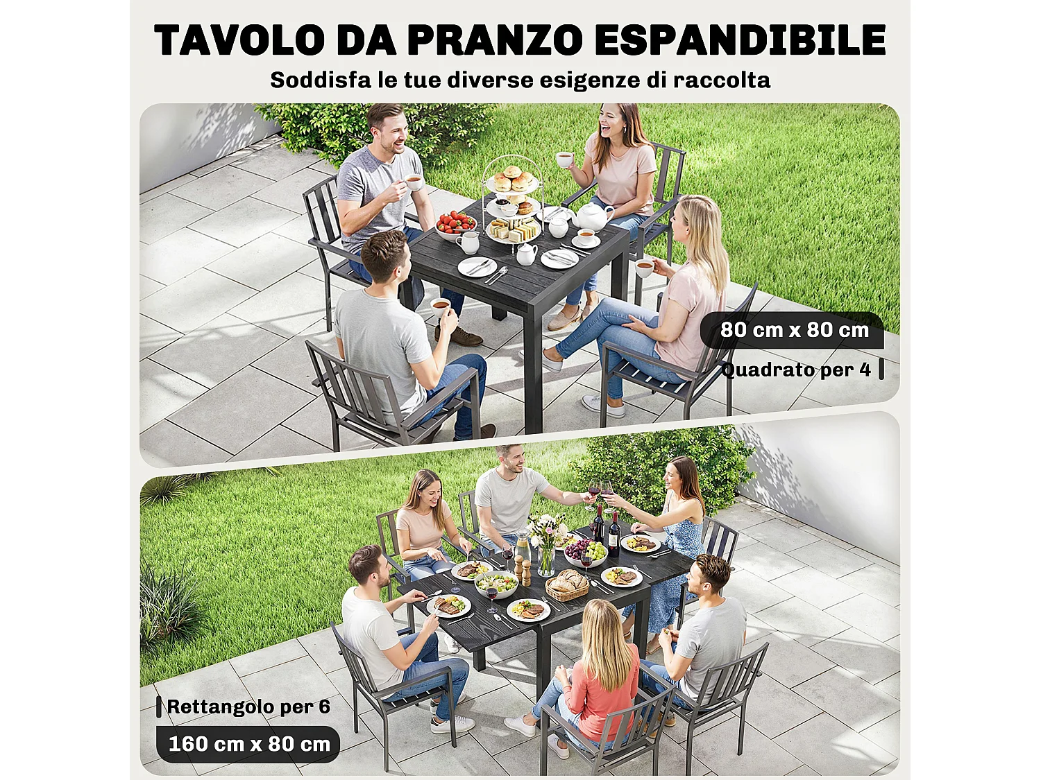 Tavolo da giardino allungabile per 4-6 persone nero