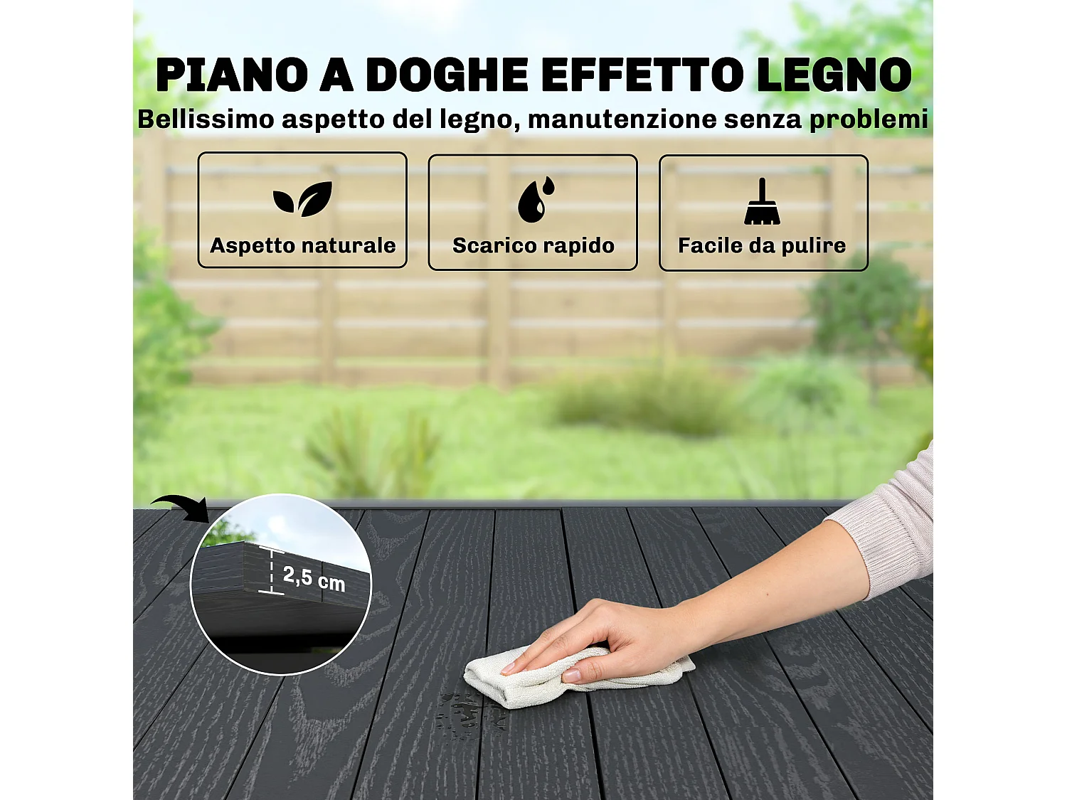 Tavolo da giardino allungabile per 4-6 persone nero
