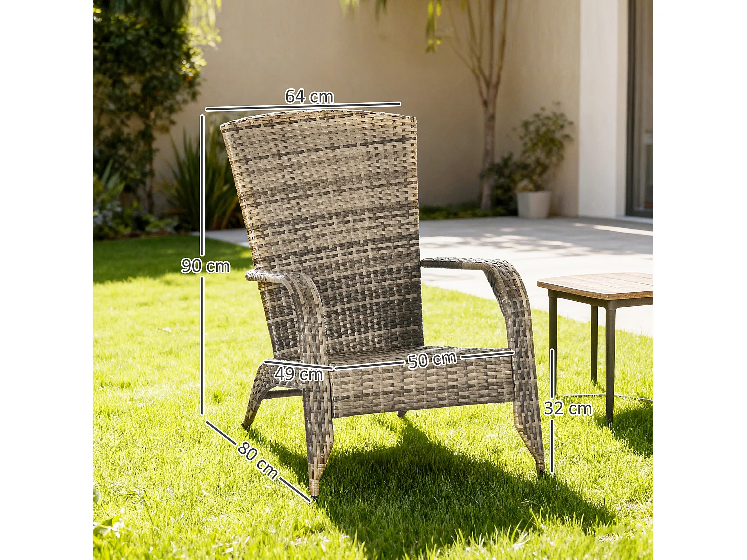 Sedia da giardino adironrack con braccioli cuscini in rattan