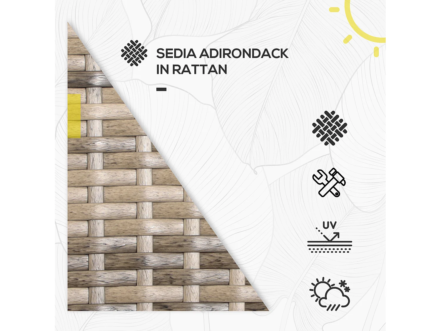 Sedia da giardino adironrack con braccioli cuscini in rattan