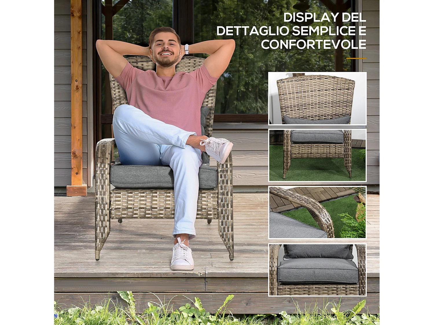 Sedia da giardino adironrack con braccioli cuscini in rattan