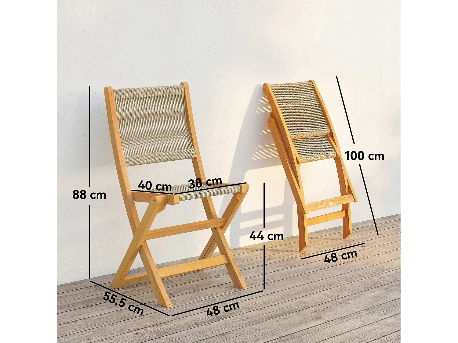 Set di 2 sedie da giardino pieghevoli in rattan beige