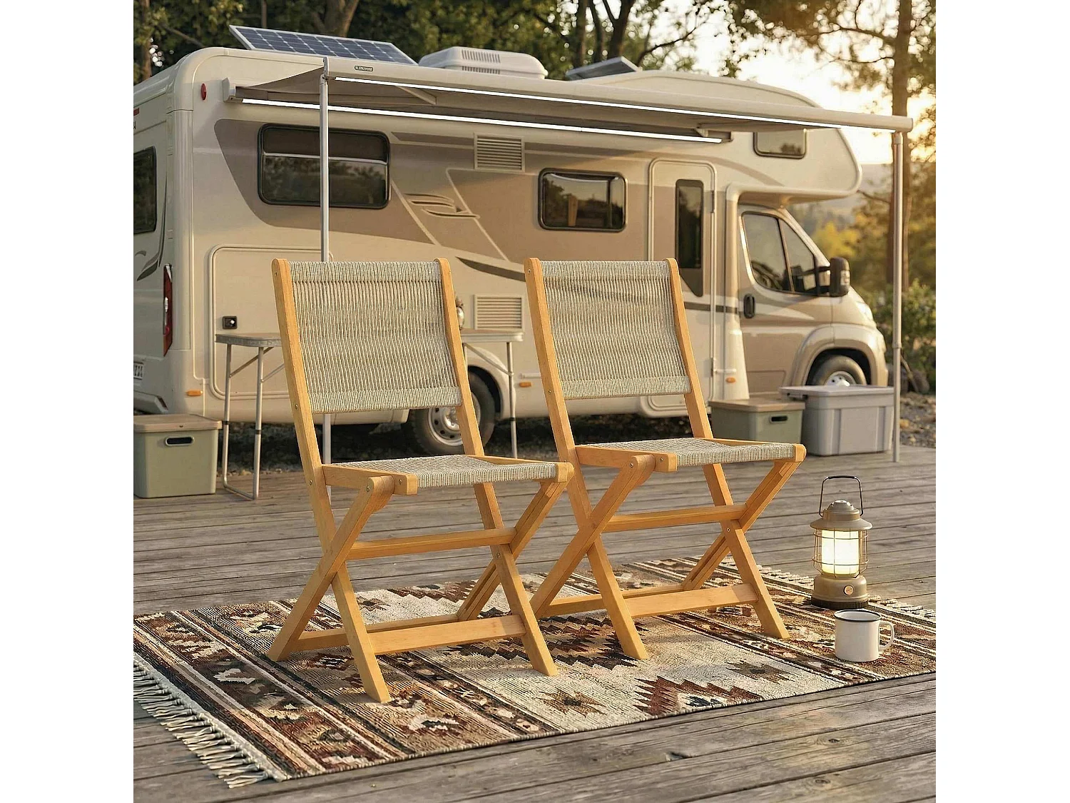 Set di 2 sedie da giardino pieghevoli in rattan beige