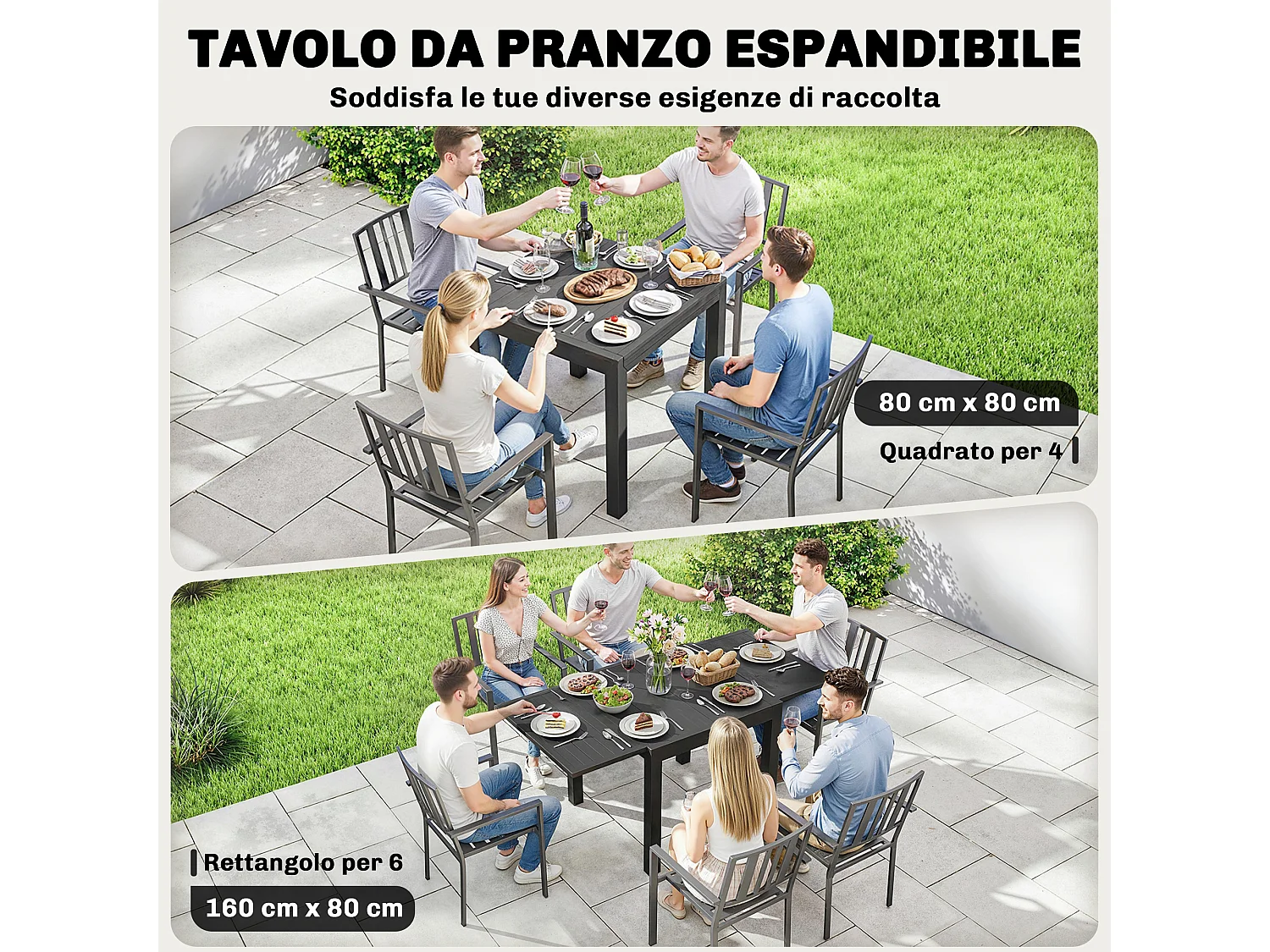 Tavolo da giardino a doghe allungabile nero