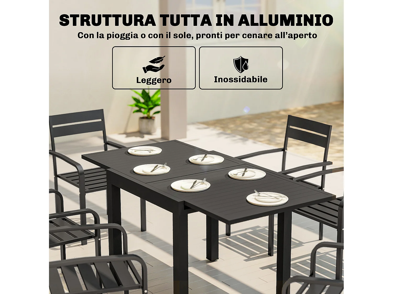 Tavolo da giardino a doghe allungabile nero