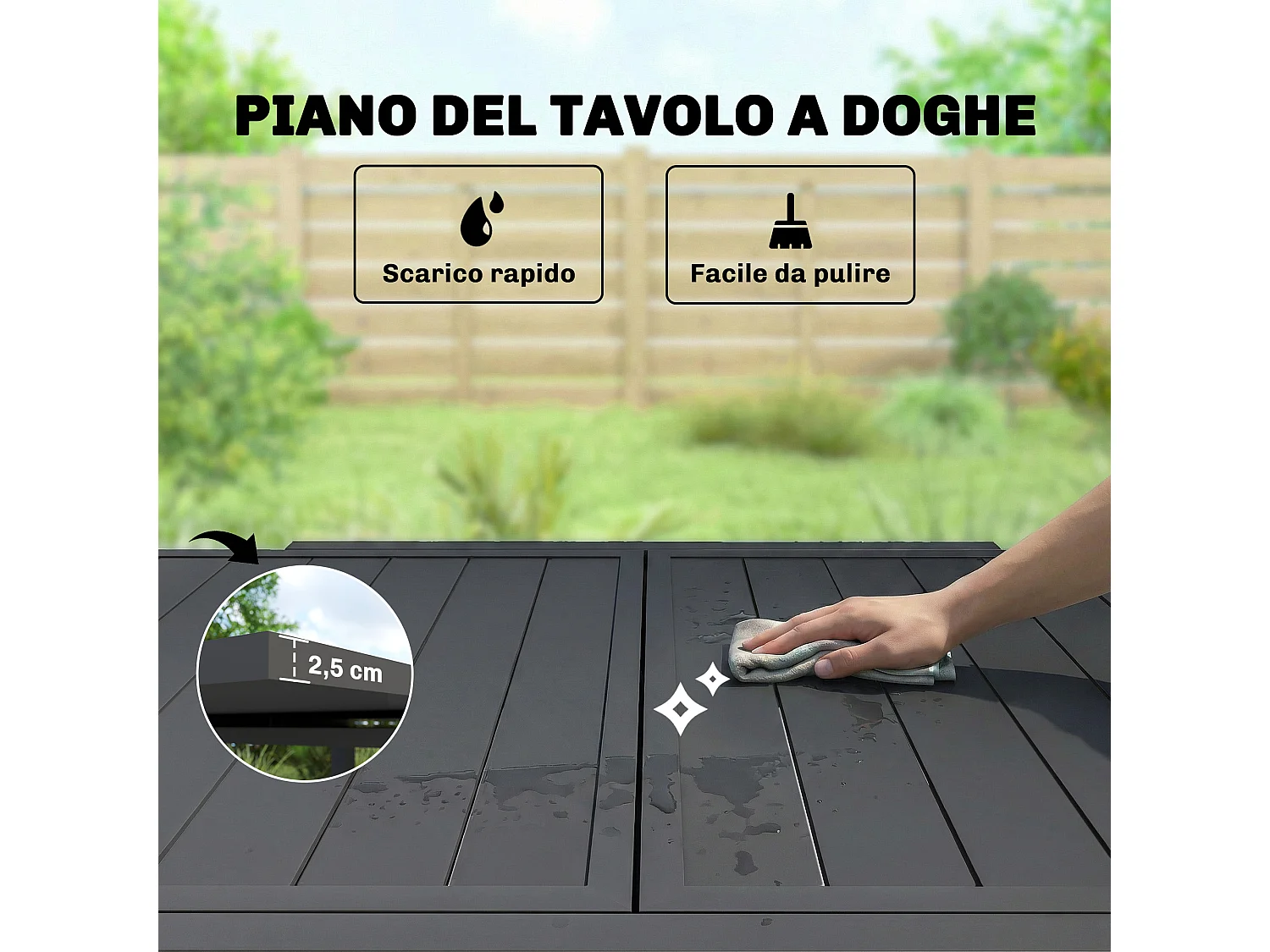 Tavolo da giardino a doghe allungabile nero