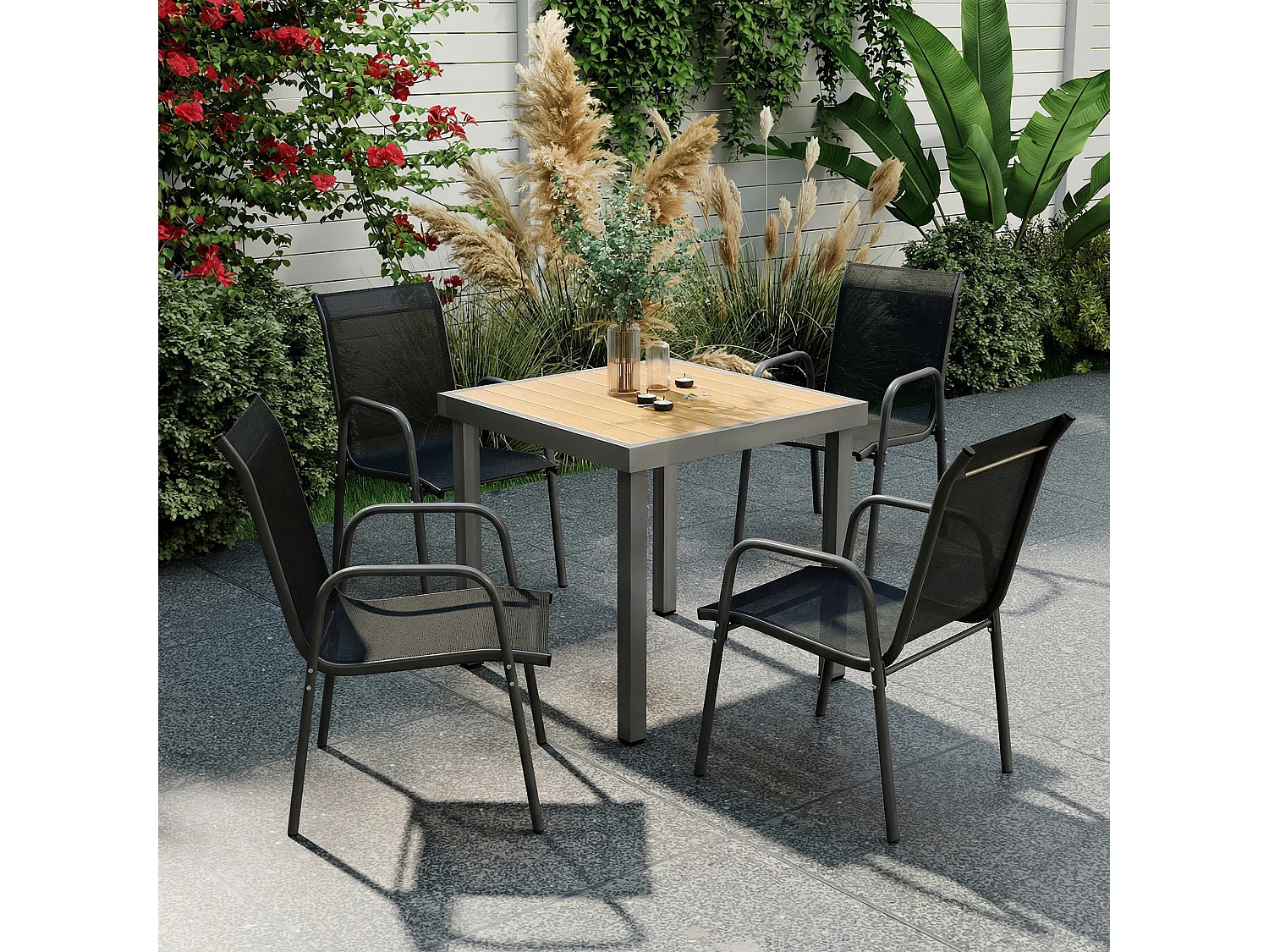 Set 4 sedie da giardino impilabili e traspiranti nere