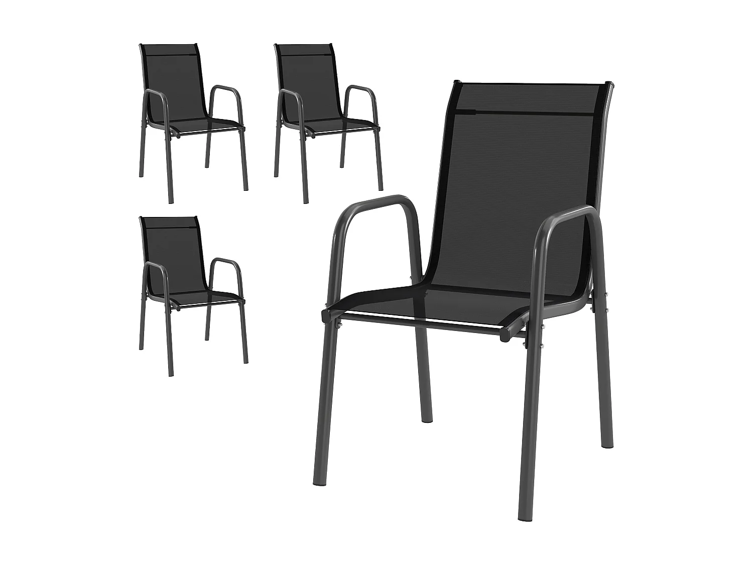 Set 4 sedie da giardino impilabili e traspiranti nere