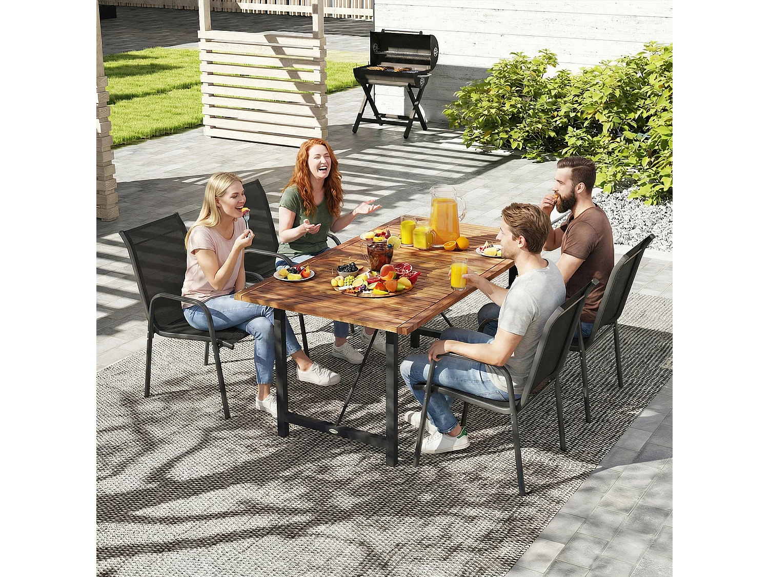 Set 4 sedie da giardino impilabili e traspiranti nere