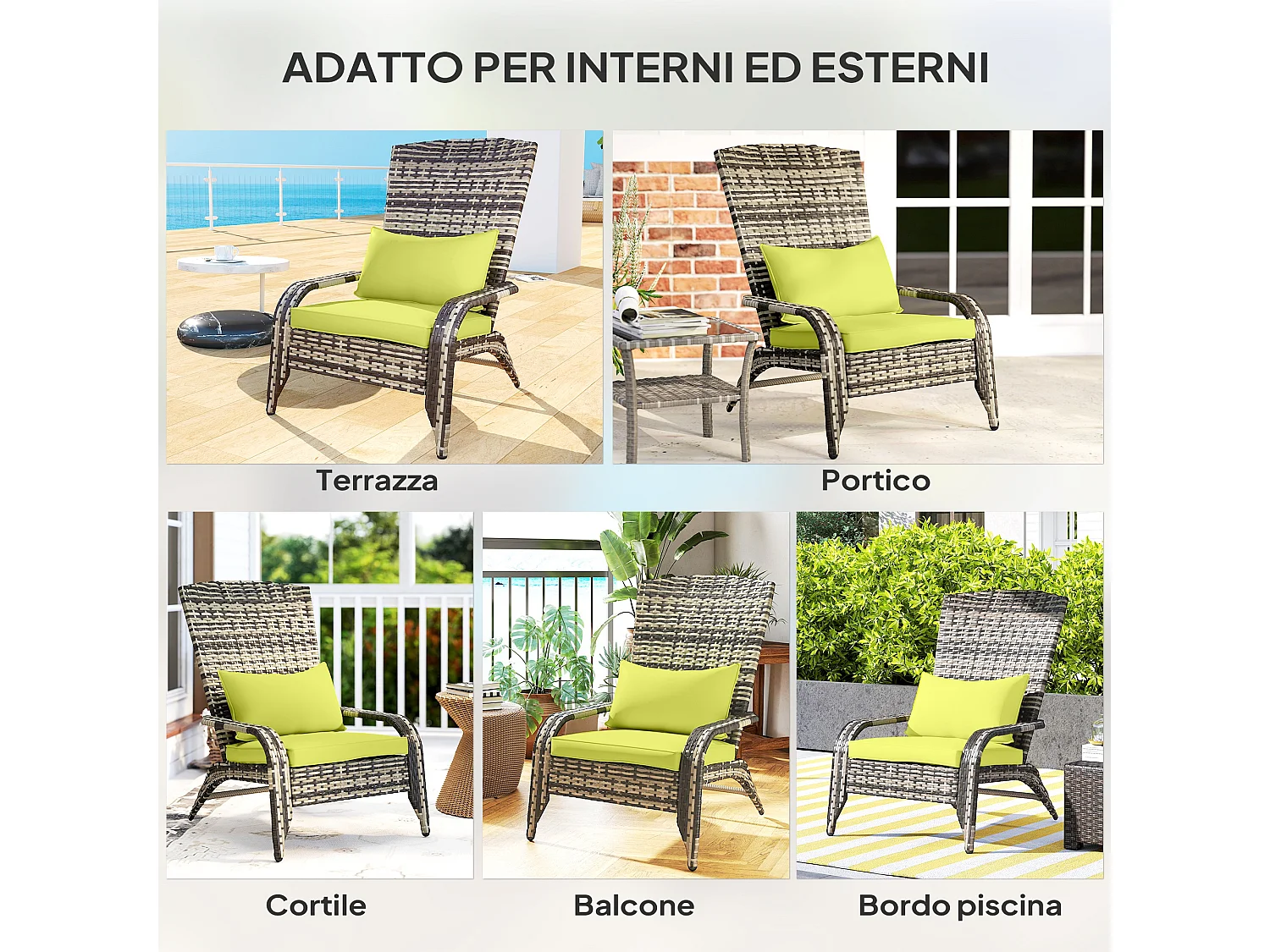 Sedia da Giardino e da Esterno in Rattan con Braccioli e Cuscini Grigia