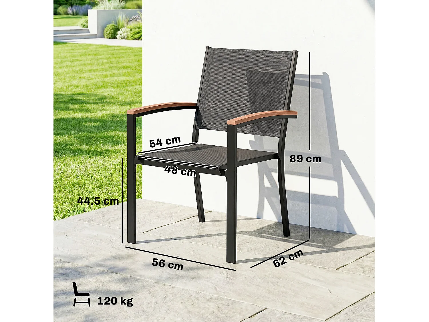 Set 2 sedie da giardino in texteline e metallo nero