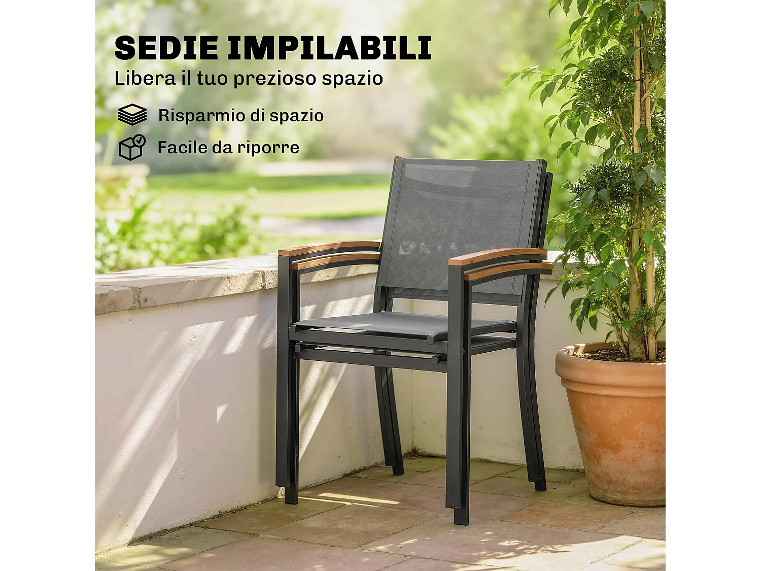 Set 2 sedie da giardino in texteline e metallo nero
