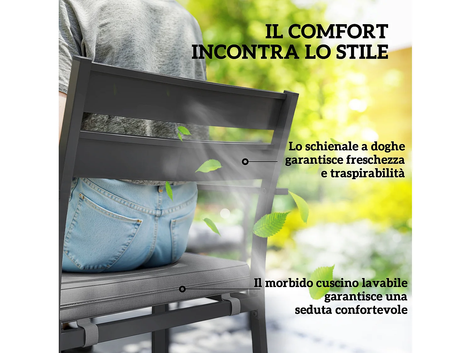 Set da esterno con tavolo allungabile e 6 sedie impilabili grigio