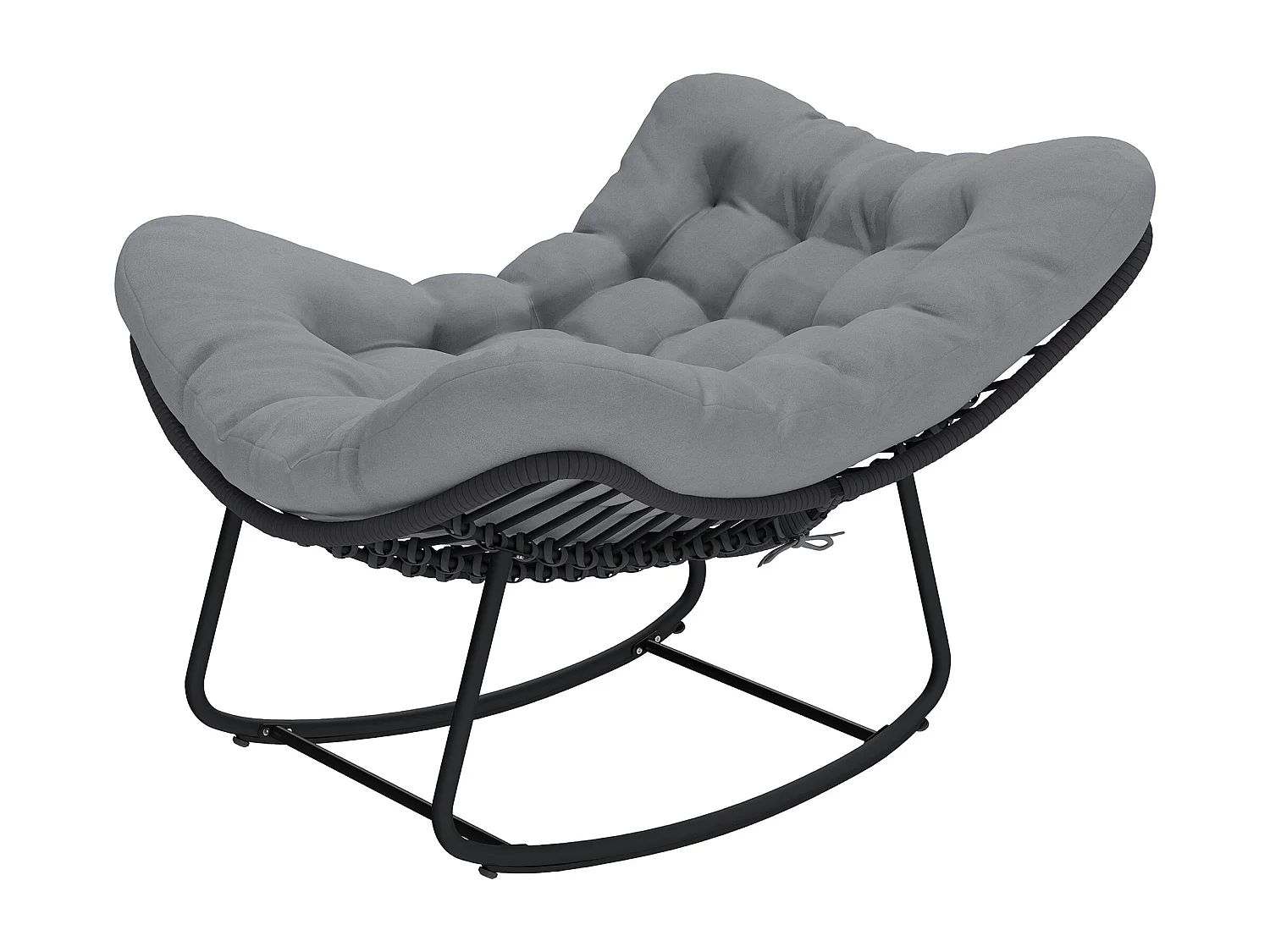 Sedia a dondolo con cuscino in rattan grigio scuro
