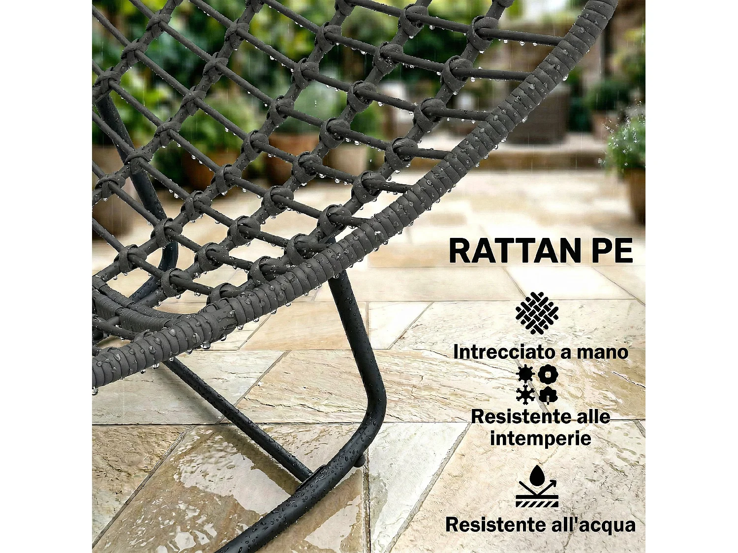 Sedia a dondolo con cuscino in rattan grigio scuro
