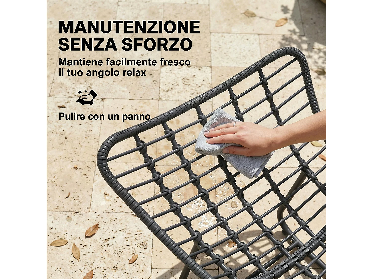 Sedia a dondolo con cuscino in rattan grigio scuro