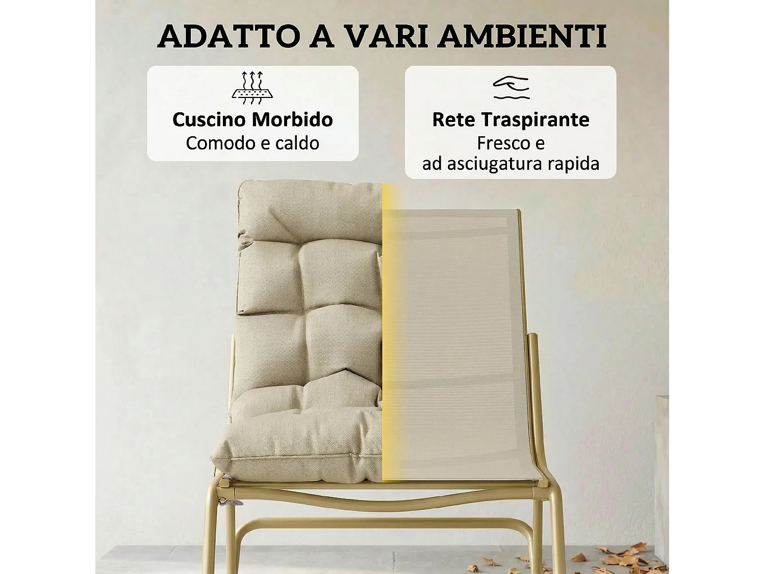 Sedia a dondolo da esterno seduta larga con cuscino khaki