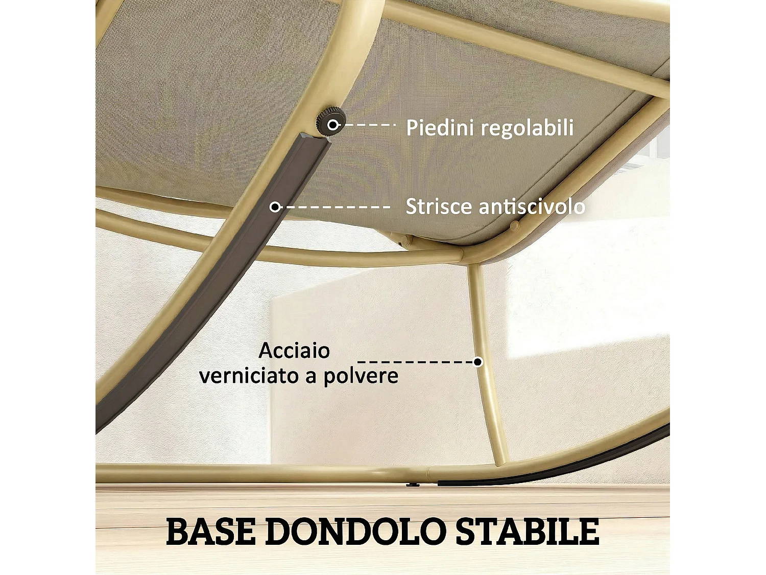 Sedia a dondolo da esterno seduta larga con cuscino khaki