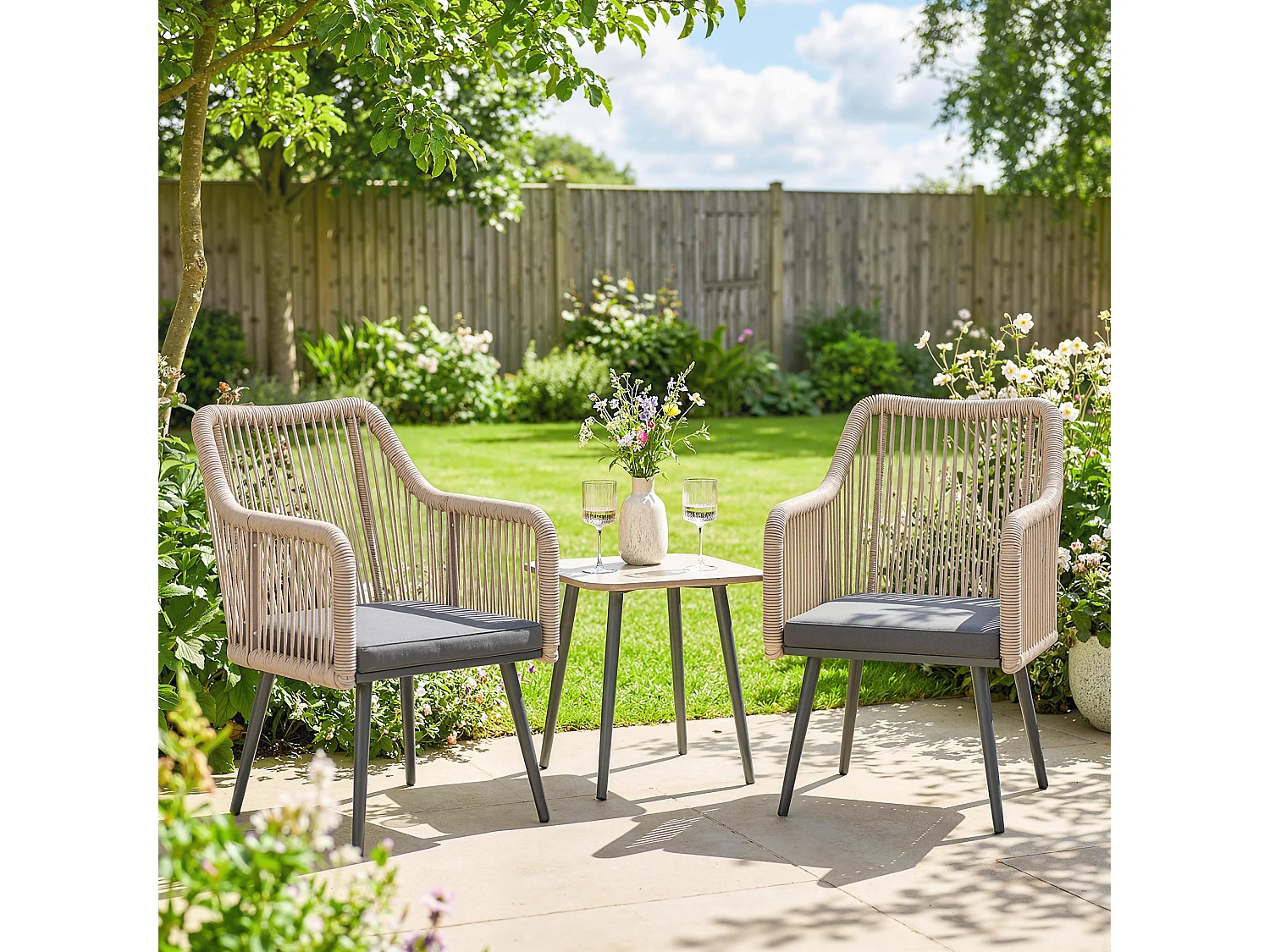 Set 2 sedie da giardino in rattan pe con cuscini grigio scuro