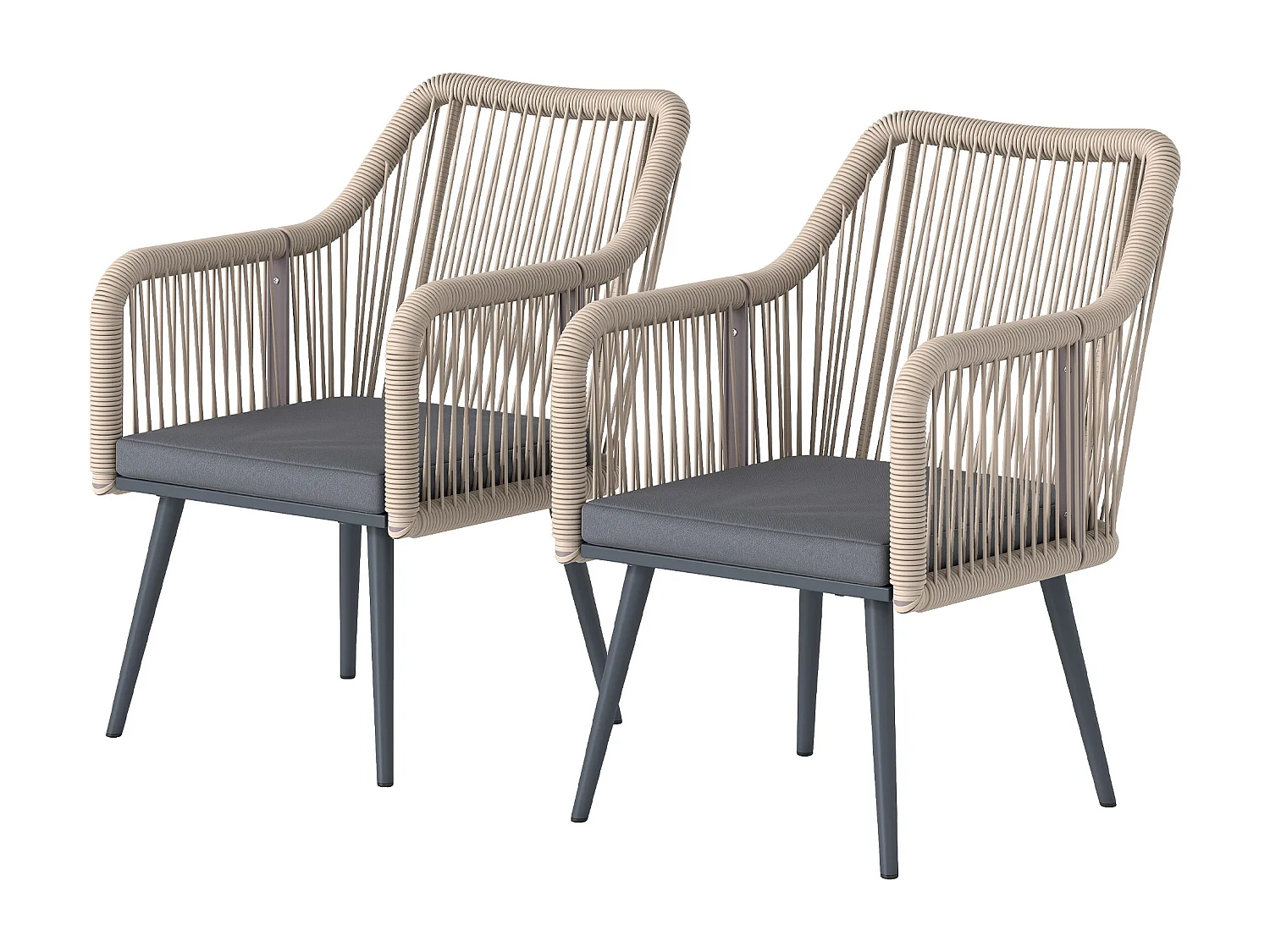 Set 2 sedie da giardino in rattan pe con cuscini grigio scuro