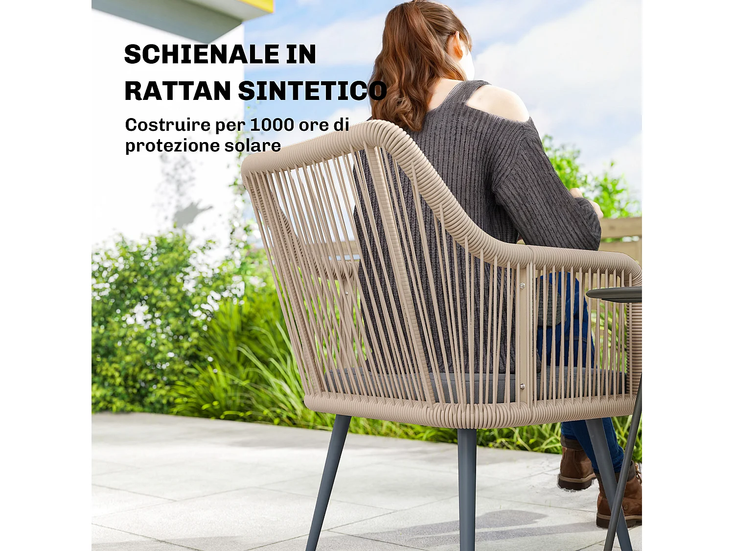 Set 2 sedie da giardino in rattan pe con cuscini grigio scuro