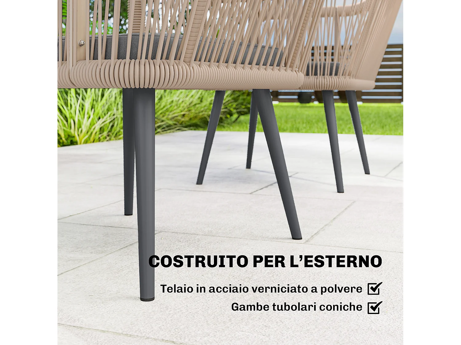 Set 2 sedie da giardino in rattan pe con cuscini grigio scuro