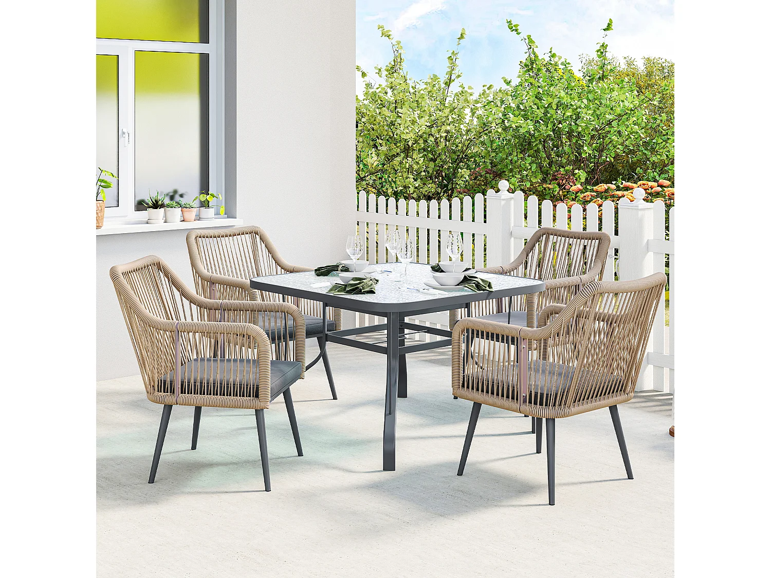 Set 2 sedie da giardino in rattan pe con cuscini grigio scuro